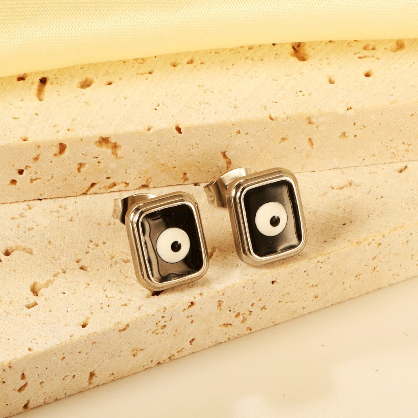 Rectangle with multi-color eyeballs multi-color bottom drop earrings 9*11mm