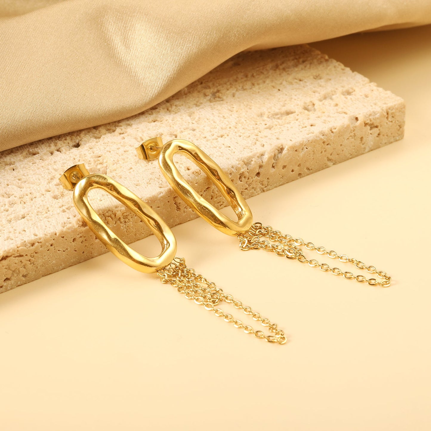 Spring 2024 13*25.5mm Oval Hoops with Matching Chain 39mm Stud Earrings