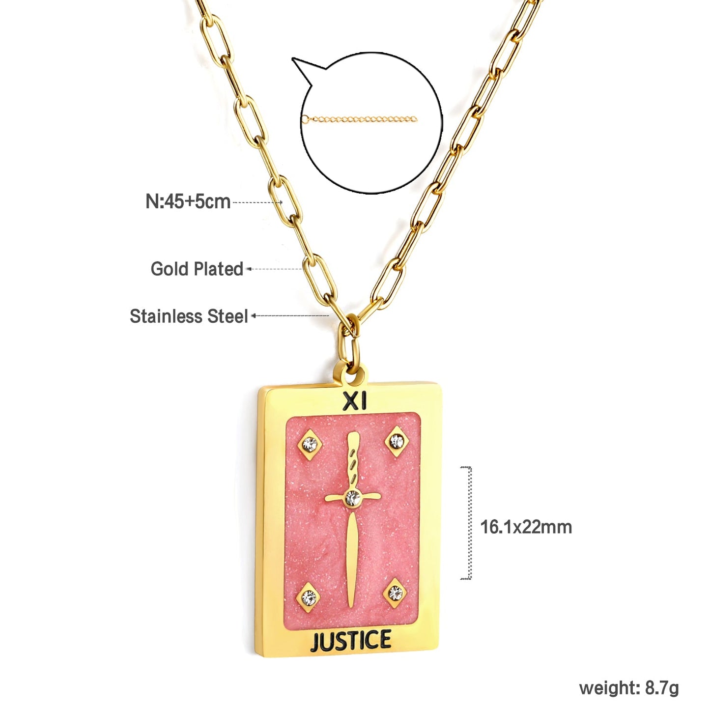 Spring 2024 Rectangle Long Sword Pink Pattern Pendant 16*22mm Necklace 45+5cm