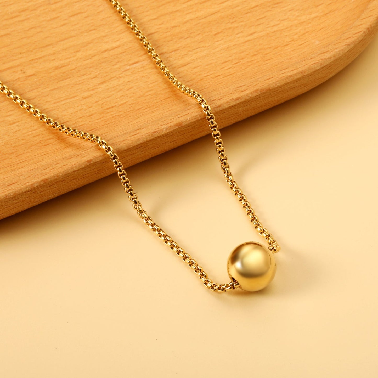 Steel Bead Pendant 12mm Necklace 45+5cm