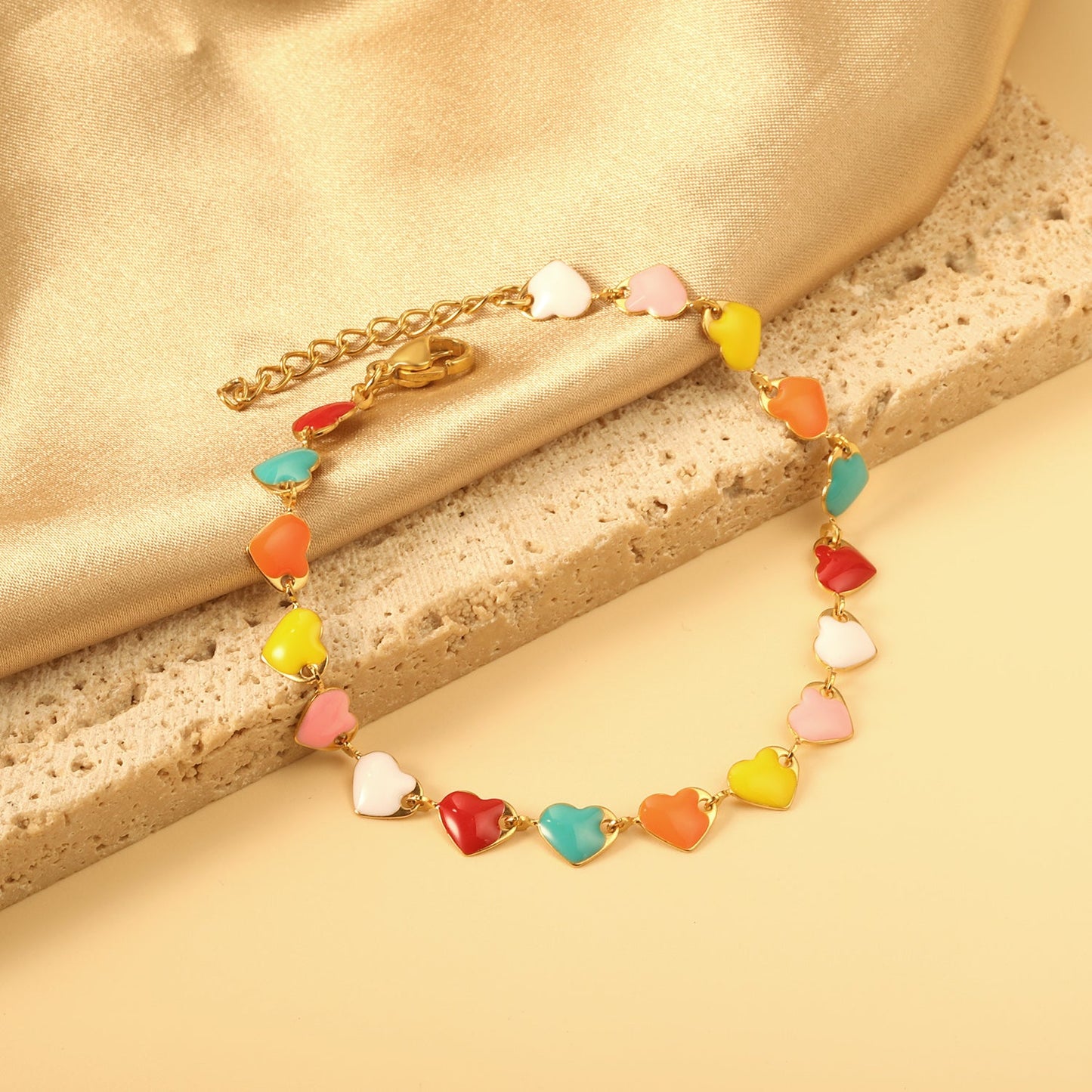 Colorful Oil Heart Bracelet 18+3cm
