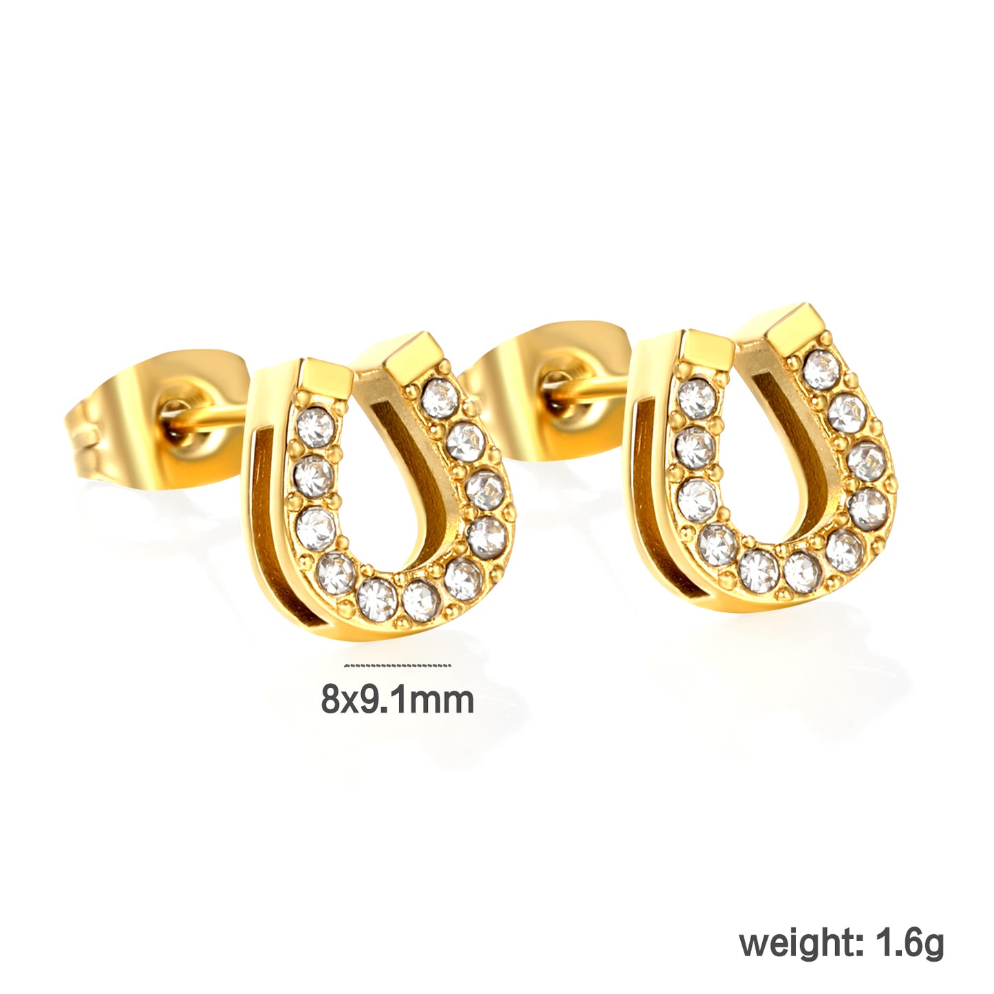 ✨ 3-Pack U-Shaped Stud Earrings Wholesale 8x9.1mm Gold & White CZ | Lightweight 1.6g | Nickel-Free Earrings
