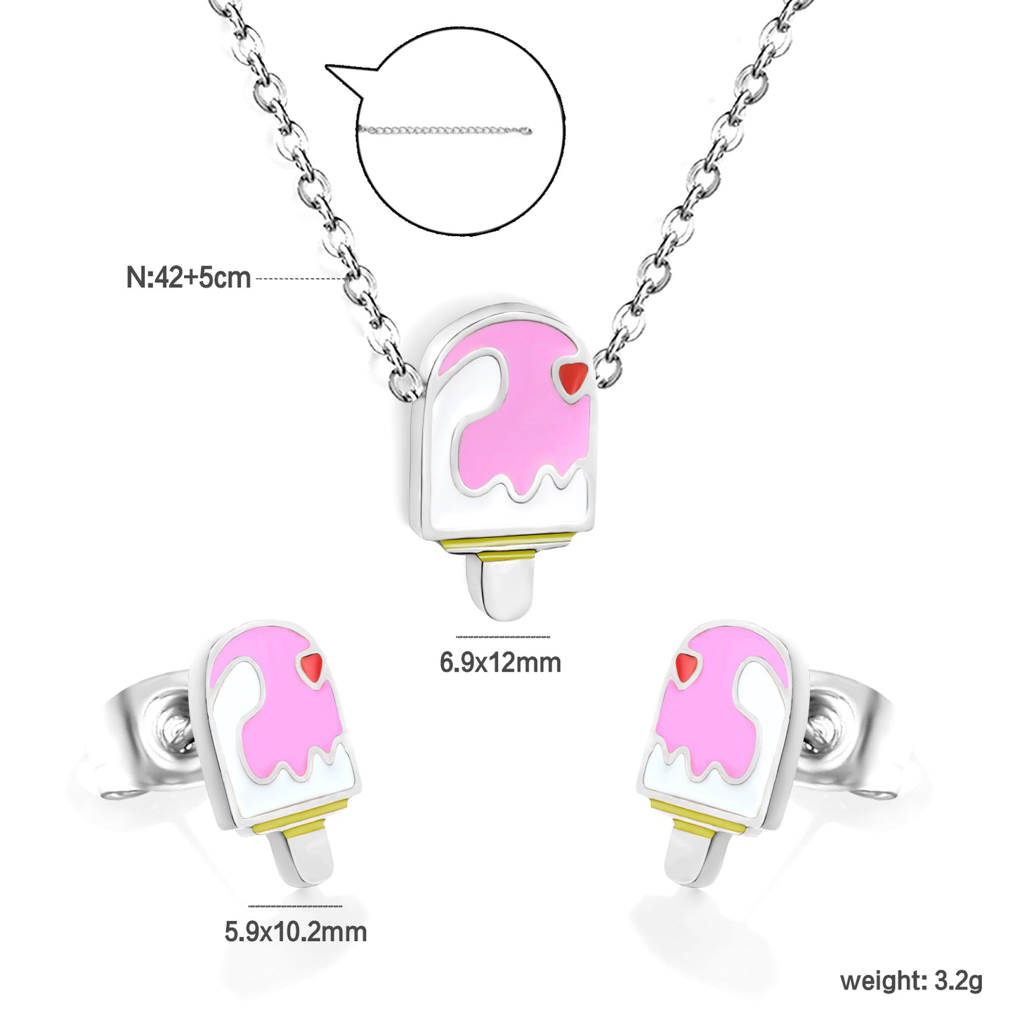 Bulk Summer Ice Cream Set Gold-Tone Stainless Earrings & Pendant (3.2g) | Wholesale Fun Fashion Jewelry