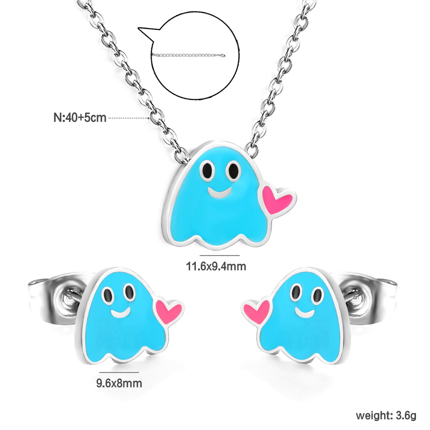 Wholesale Stainless Steel Dripping Oil Lovestruck Imp Set - Enamel Charm Earrings & Pendant Necklace w/ Cross Chain (Bulk Gothic Jewelry)