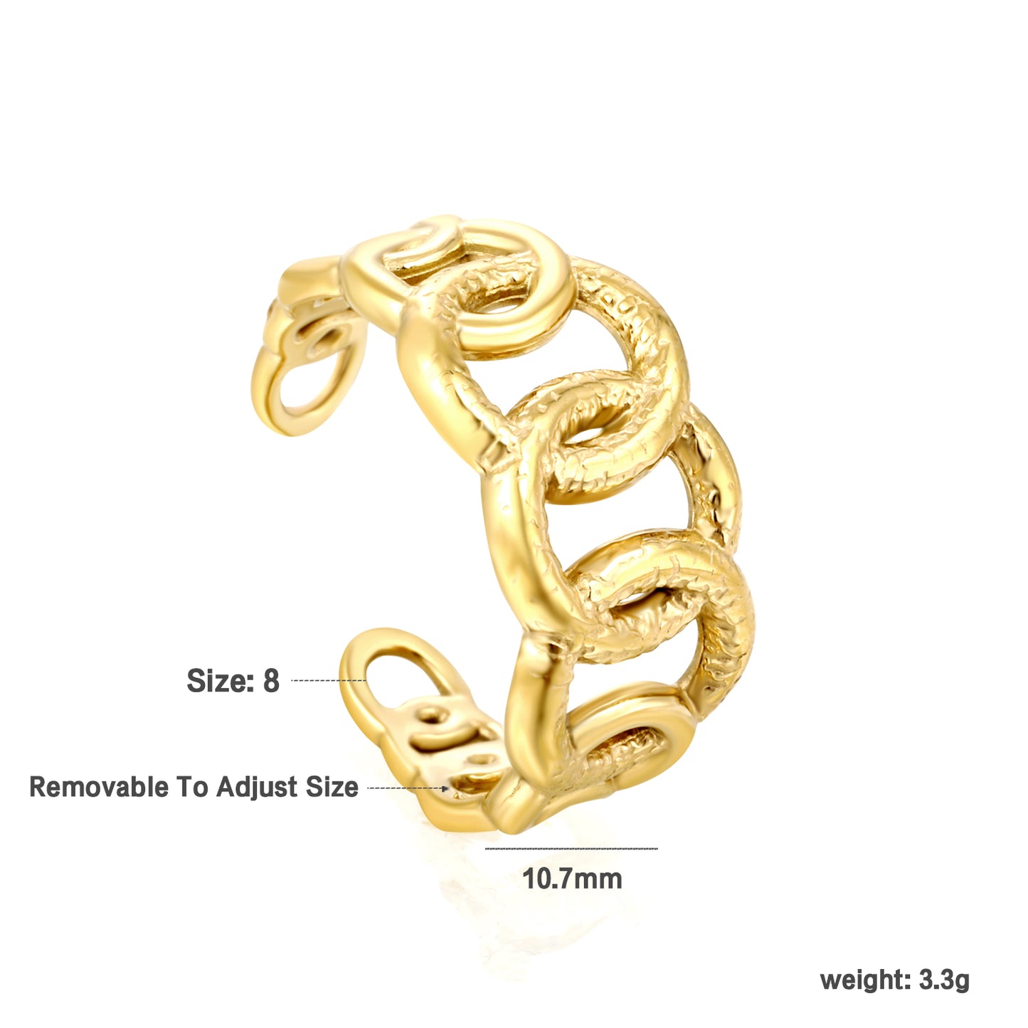 ✨ Gold Adjustable Statement Rings Duo 9mm & 10.7mm Heights | Removable Sizing | Featherweight & Heavyweight Bulk Pack