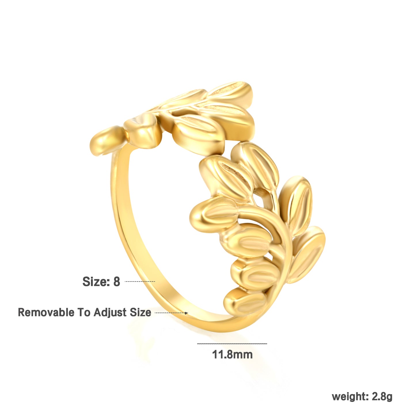⨠Wholesale Adjustable Gold Statement Ring - 11.8mm Height Stainless Steel w/ Removable Sizing Beads (Size 8ď˝2.8g)