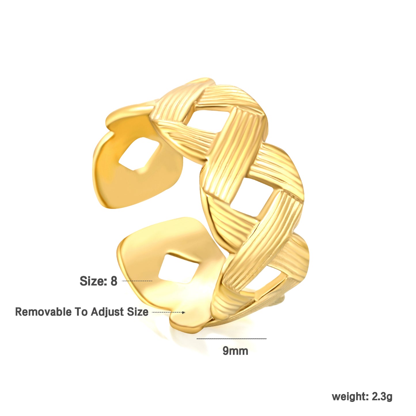 ✨ Gold Adjustable Statement Rings Duo 9mm & 10.7mm Heights | Removable Sizing | Featherweight & Heavyweight Bulk Pack