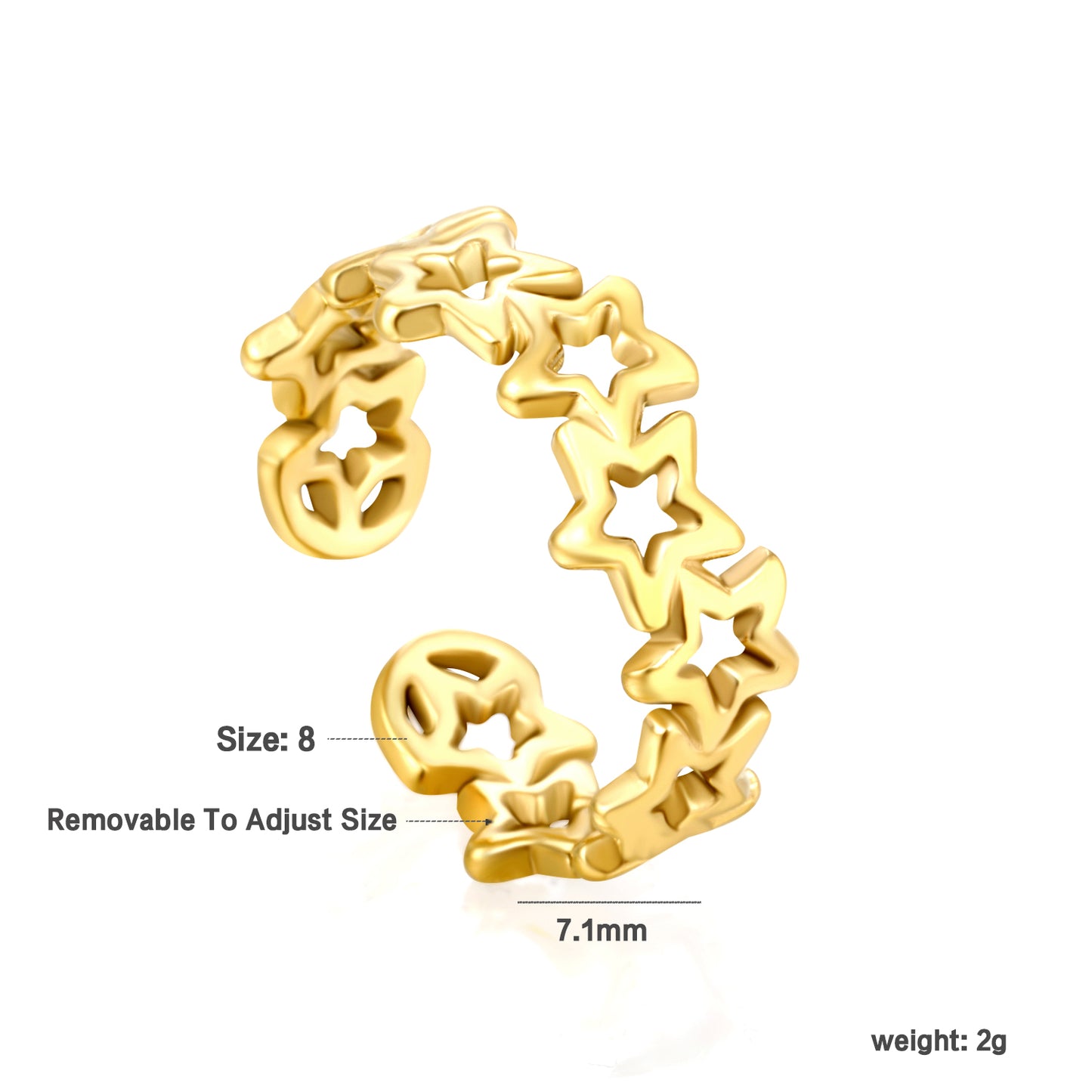 ✨ Wholesale Adjustable Gold Open Ring Set - 7.1mm & 5.7mm Stackable Bands (Stainless Steel|Size 8|2g Each)