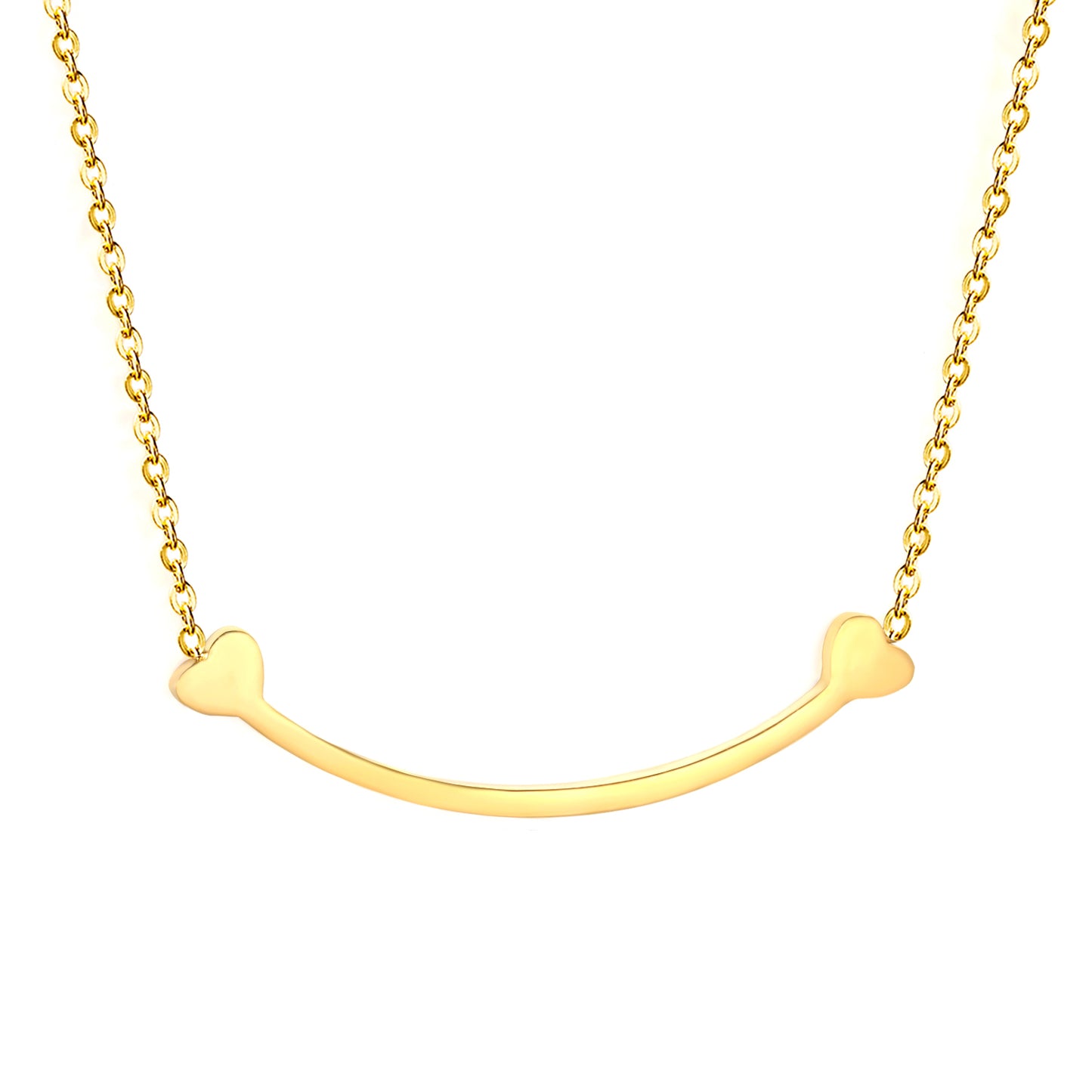 Stainless Steel Gold Arc Bone Jewelry - 9.2*36.7mm Pendant, 0.3mm Cross Link Chain, 45+5cm Necklace with 6mm Disk