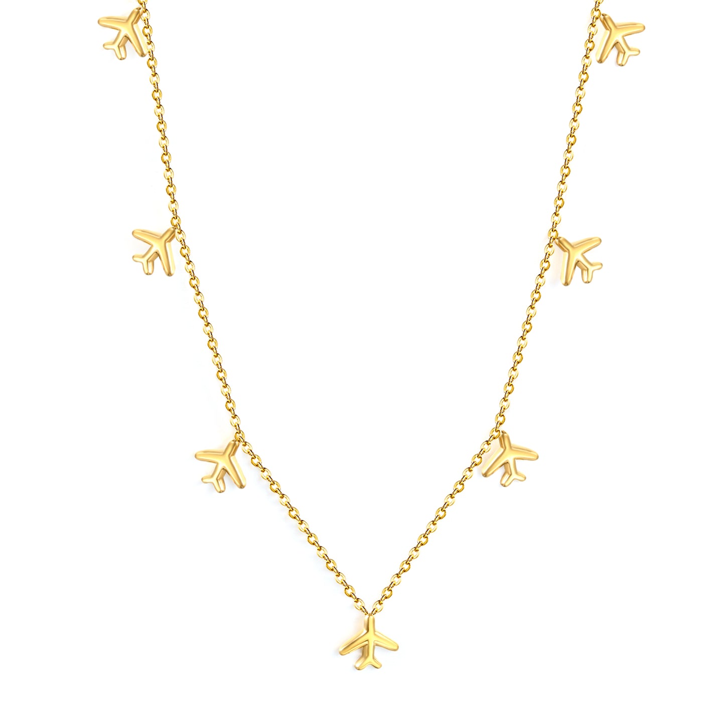 Stainless Steel Gold Airplane Pendant Necklaces - 8.2*9mm Accessory, 0.3mm Chain, 40+5cm with 6mm Disk