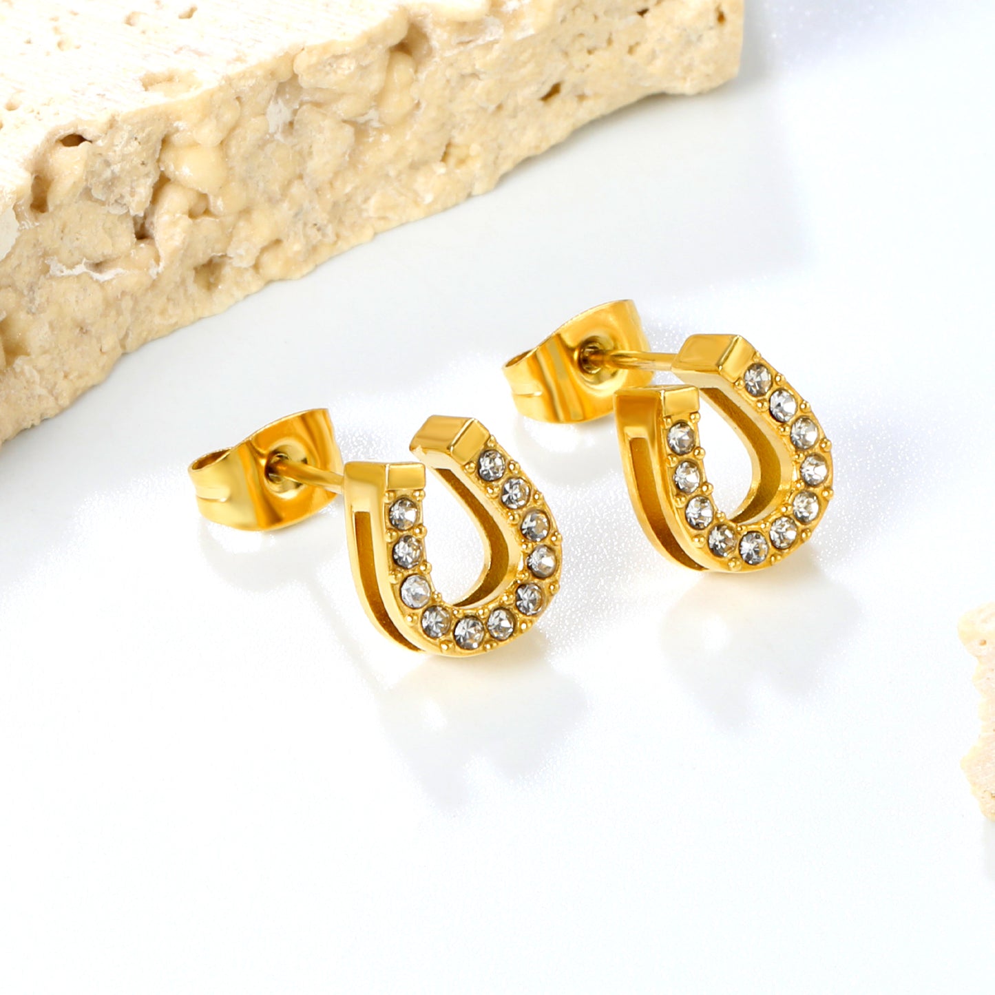 ✨ 3-Pack U-Shaped Stud Earrings Wholesale 8x9.1mm Gold & White CZ | Lightweight 1.6g | Nickel-Free Earrings