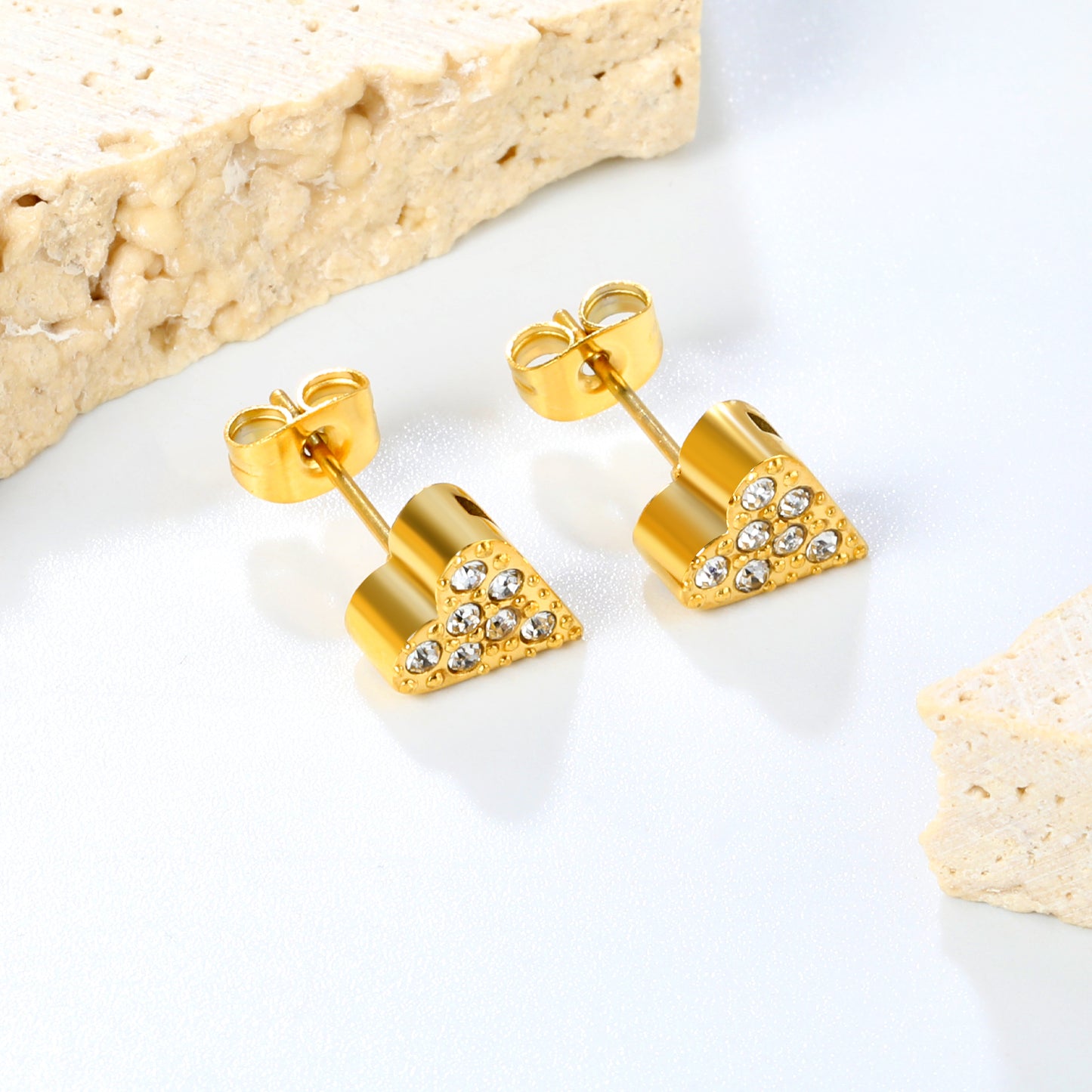 ✨ 3-Pair Heart Stud Earrings Wholesale 8x9mm Gold & White CZ | 2.2g Lightweight | Nickel-Free Bulk Earrings