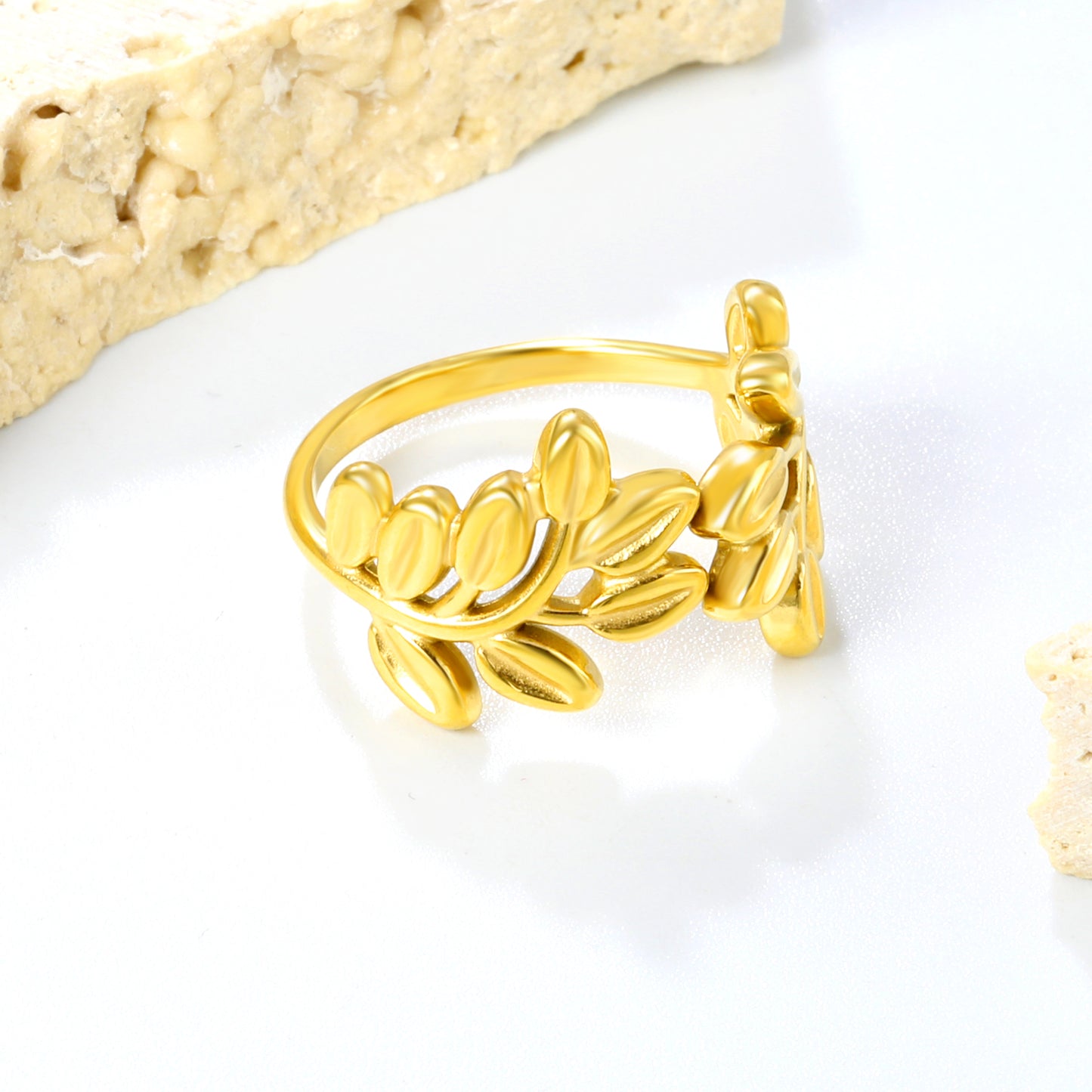 ⨠Wholesale Adjustable Gold Statement Ring - 11.8mm Height Stainless Steel w/ Removable Sizing Beads (Size 8ď˝2.8g)