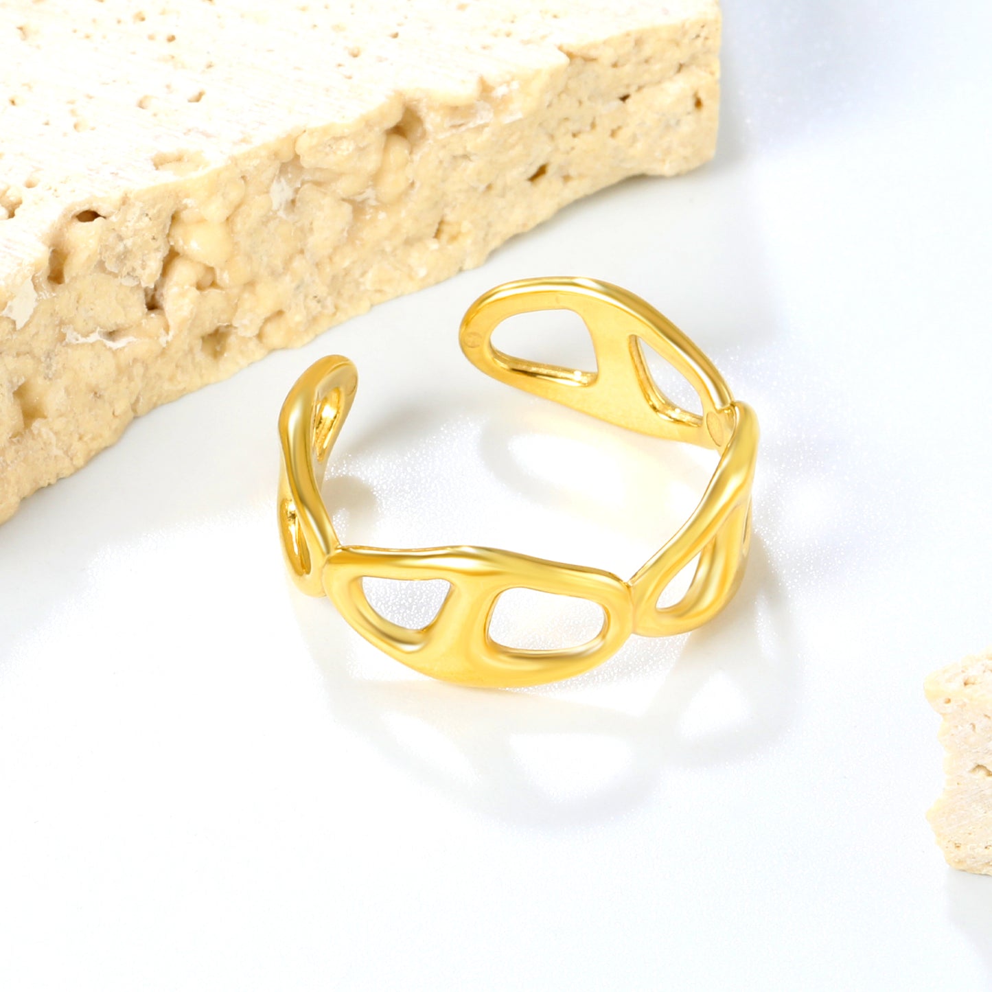 7.5mm Gold Stainless Steel Open Ring – Size 8 Adjustable (2g) – Bulk Wholesale Jewelry (10/50/100pcs) – Hypoallergenic Stackable Ring