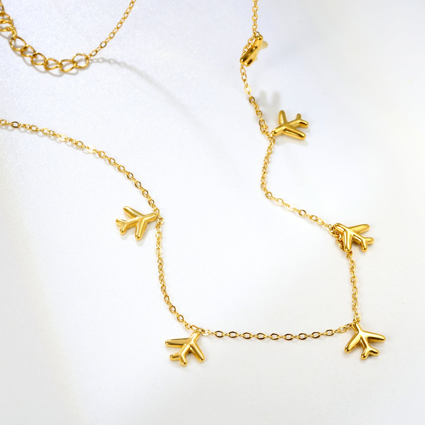 Stainless Steel Gold Airplane Pendant Necklaces - 8.2*9mm Accessory, 0.3mm Chain, 40+5cm with 6mm Disk