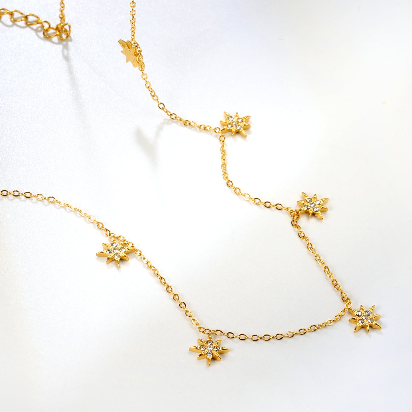 Stainless Steel Gold Eight-Pointed Star Jewelry - 0.3mm Cross Link Chain, 40+5cm Necklace with 6mm Disk
