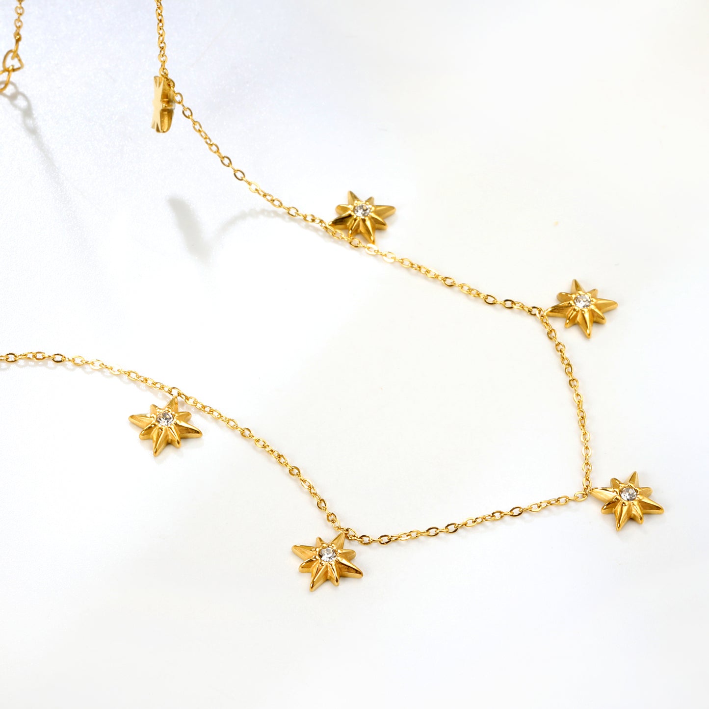 Stainless Steel Gold Eight-Pointed Star Jewelry - 0.3mm Cross Link Chain, 40+5cm Necklace with 6mm Disk