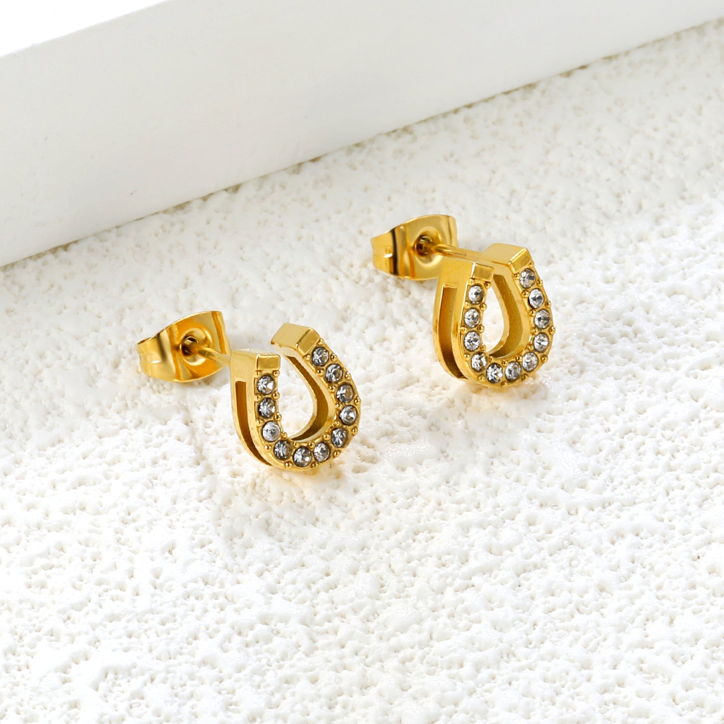 ✨ 3-Pack U-Shaped Stud Earrings Wholesale 8x9.1mm Gold & White CZ | Lightweight 1.6g | Nickel-Free Earrings
