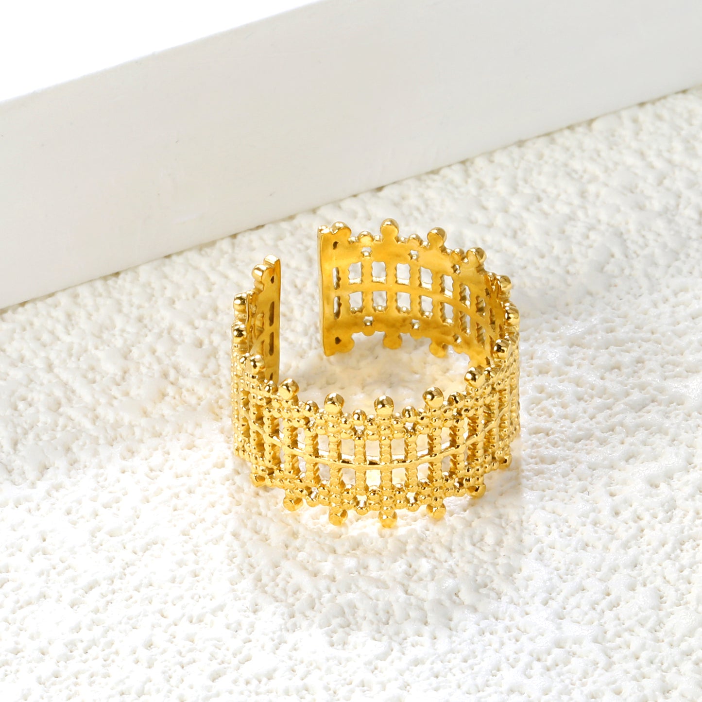 11.8mm Gold Stainless Steel Open Ring - Adjustable (2.8g) - Bulk Wholesale Jewelry (10/50/100pcs) - Hypoallergenic Statement Ring