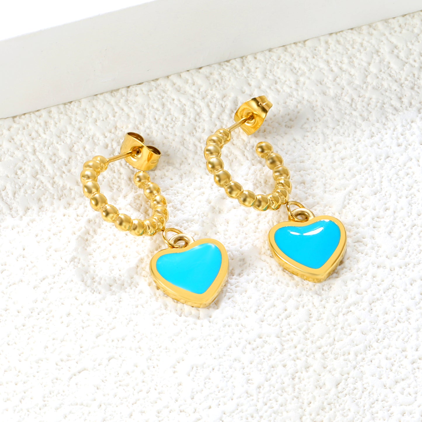 ✨ Cobalt Blue Heart Earrings Wholesale 11.8x13.3mm Enamel + 2.4mm Post | Hypoallergenic Studs for Boutiques