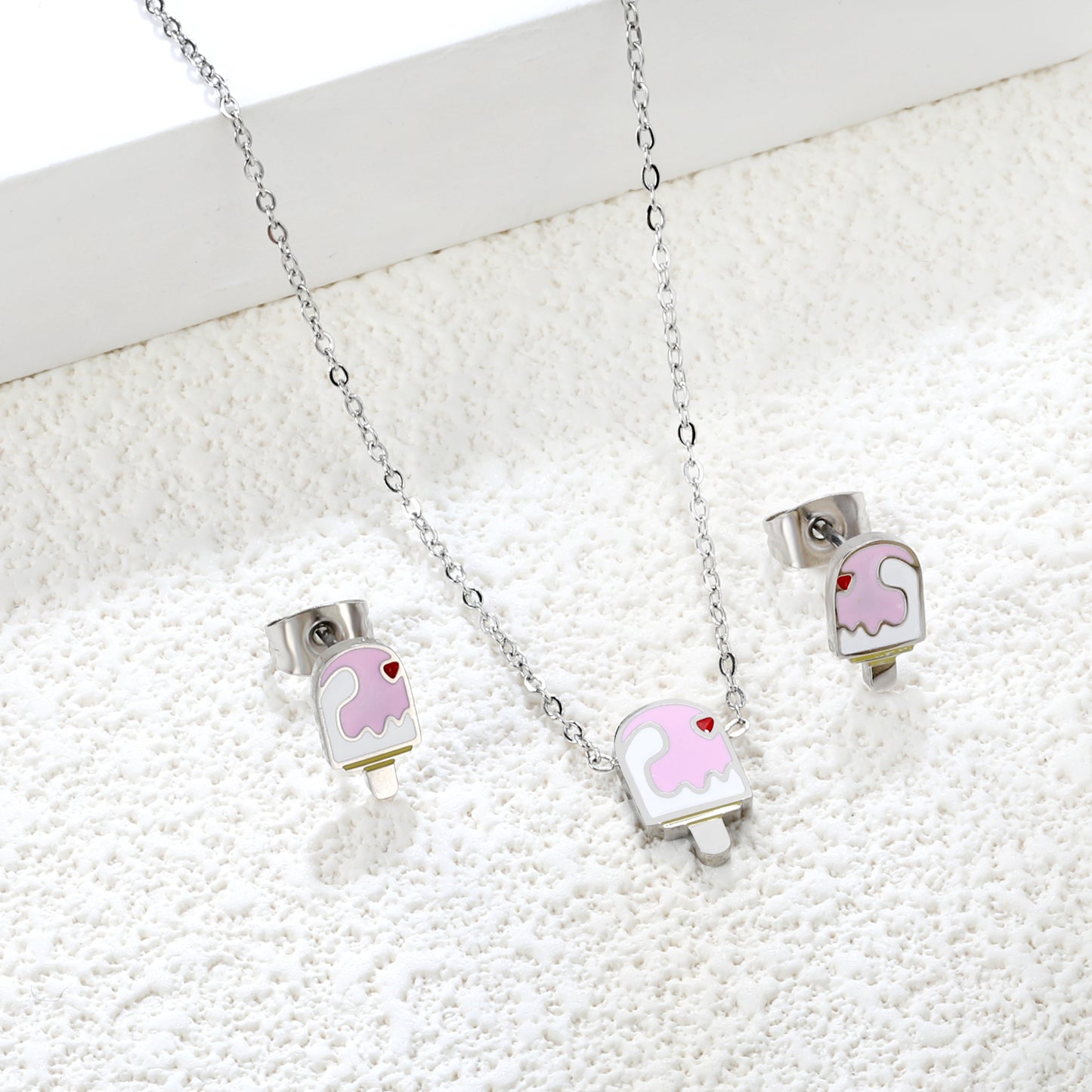 Bulk Summer Ice Cream Set Gold-Tone Stainless Earrings & Pendant (3.2g) | Wholesale Fun Fashion Jewelry