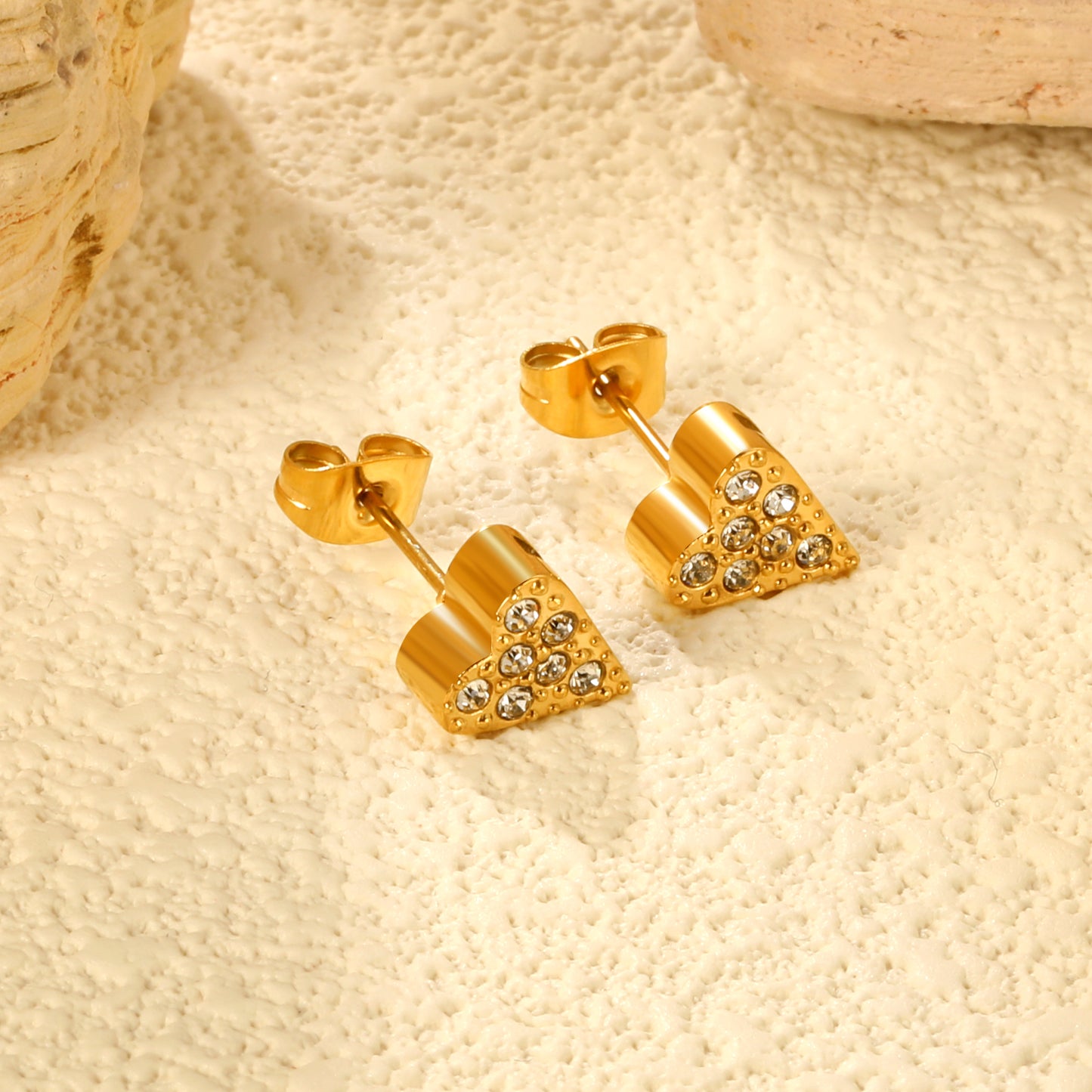 ✨ 3-Pair Heart Stud Earrings Wholesale 8x9mm Gold & White CZ | 2.2g Lightweight | Nickel-Free Bulk Earrings