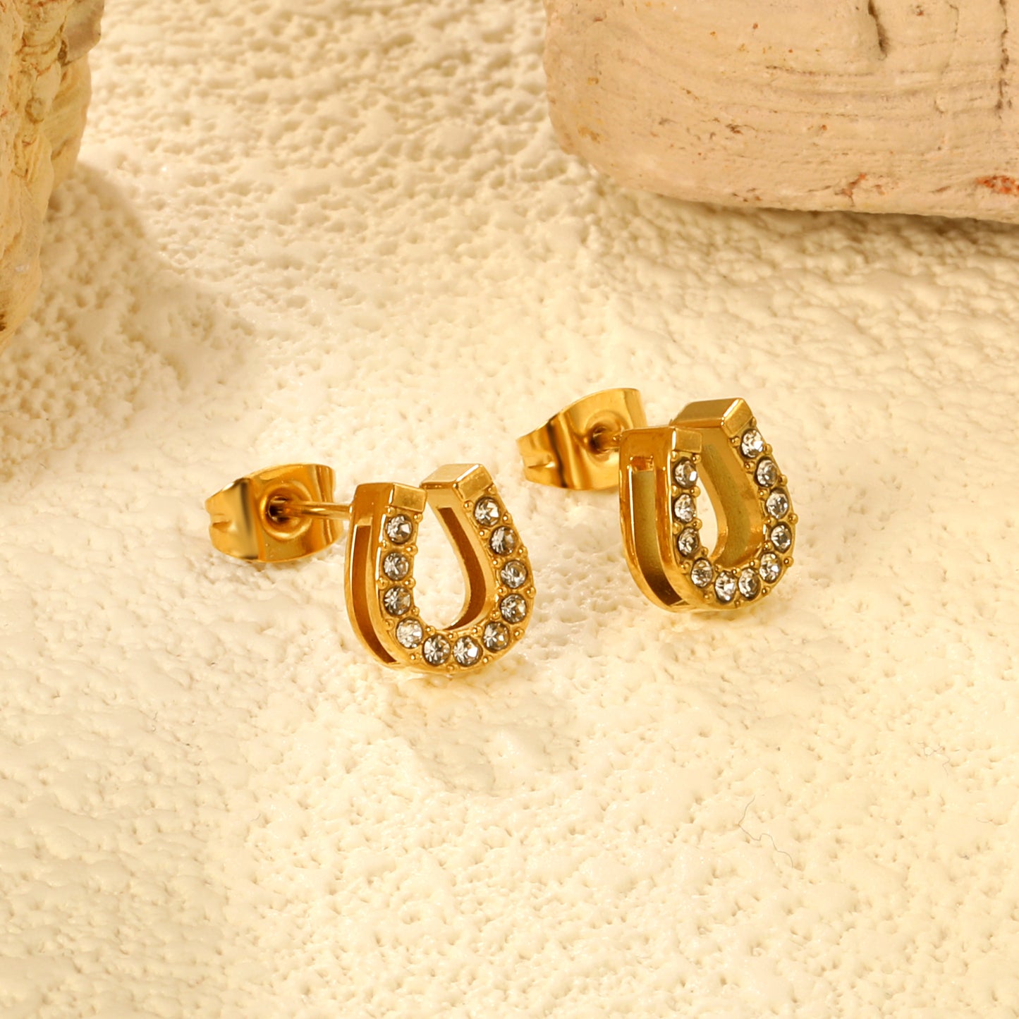✨ 3-Pack U-Shaped Stud Earrings Wholesale 8x9.1mm Gold & White CZ | Lightweight 1.6g | Nickel-Free Earrings