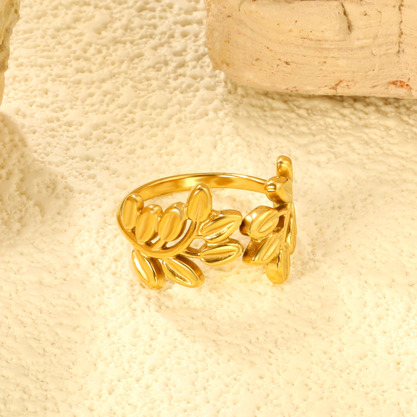⨠Wholesale Adjustable Gold Statement Ring - 11.8mm Height Stainless Steel w/ Removable Sizing Beads (Size 8ď˝2.8g)