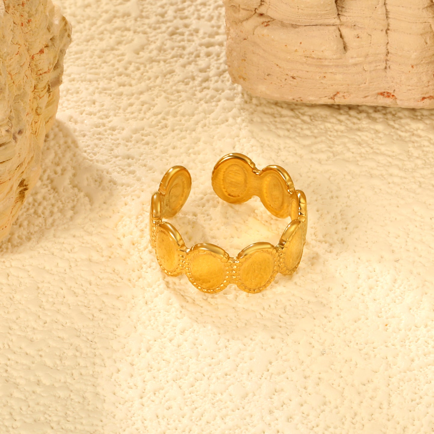 ✨ Wholesale 8mm Gold Stainless Steel Open Ring – Adjustable & Lightweight (3.4g)