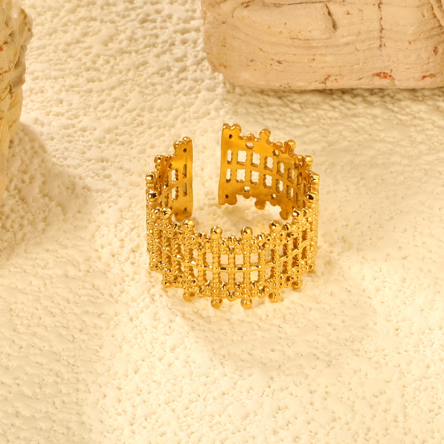 11.8mm Gold Stainless Steel Open Ring - Adjustable (2.8g) - Bulk Wholesale Jewelry (10/50/100pcs) - Hypoallergenic Statement Ring