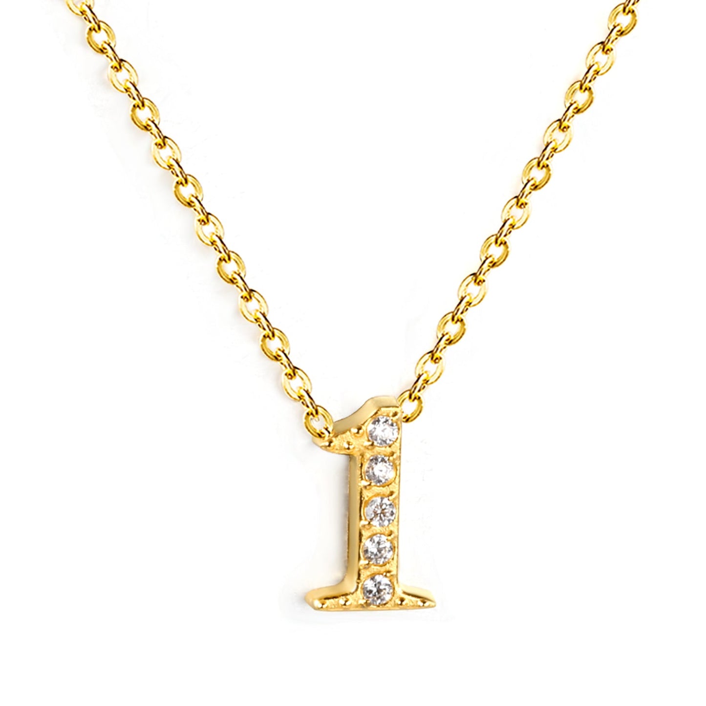 1-9 Arabic Numerals with White Diamonds Pendant Necklace 41+5cm