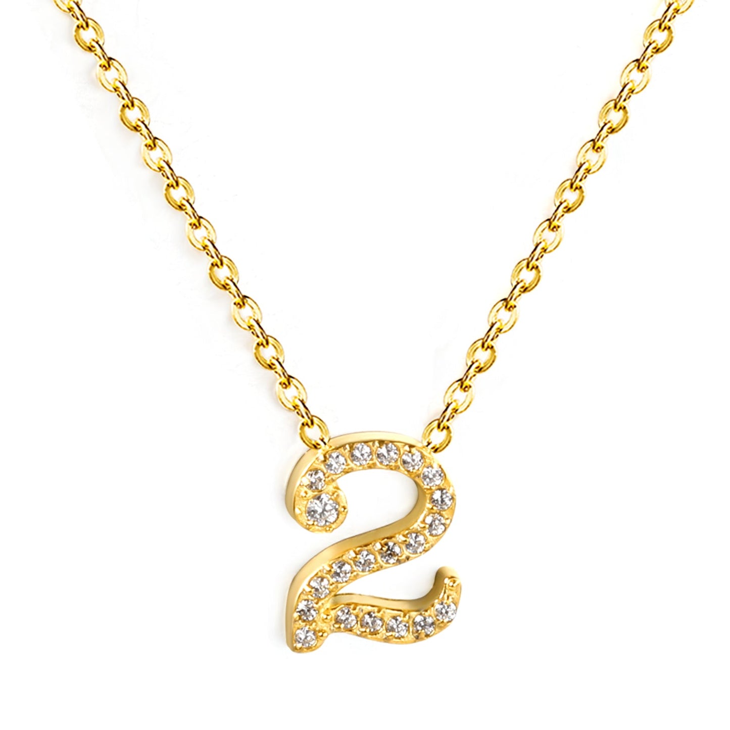 1-9 Arabic Numerals with White Diamonds Pendant Necklace 41+5cm