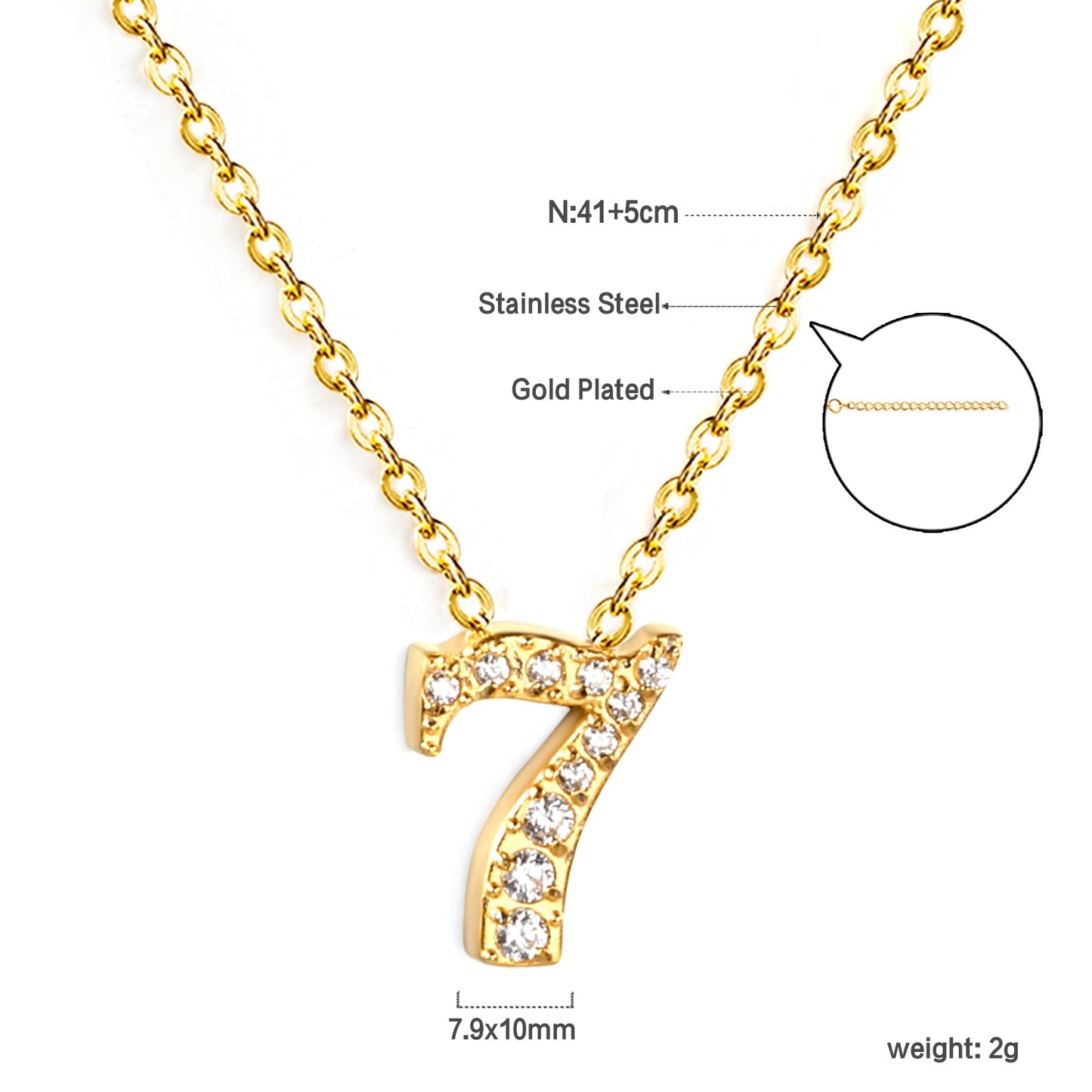 1-9 Arabic Numerals with White Diamonds Pendant Necklace 41+5cm