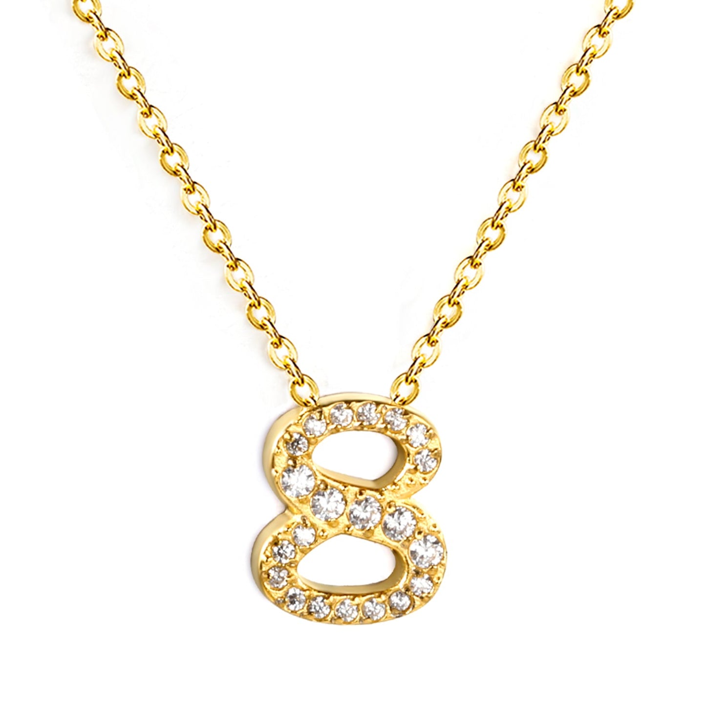 1-9 Arabic Numerals with White Diamonds Pendant Necklace 41+5cm