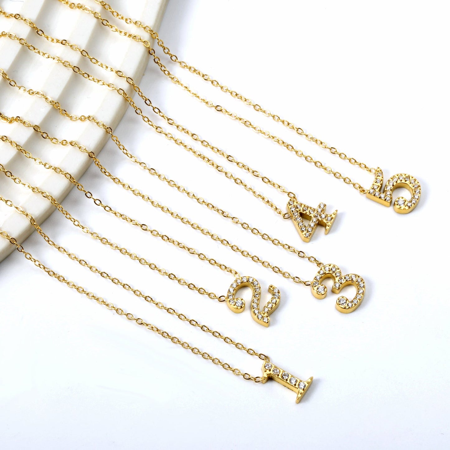 1-9 Arabic Numerals with White Diamonds Pendant Necklace 41+5cm