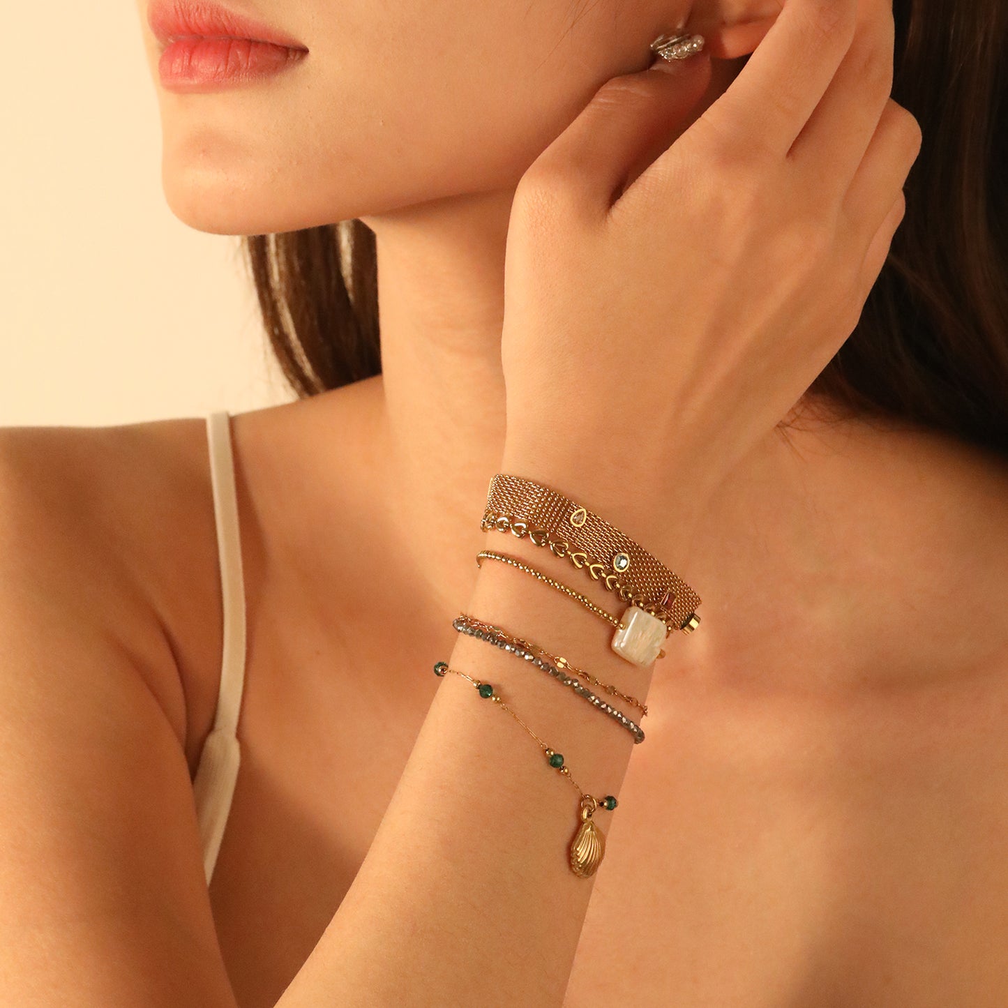 18K Gold Plated Stainless Steel Fashion Waterproof Jewelry Bracelets for Women