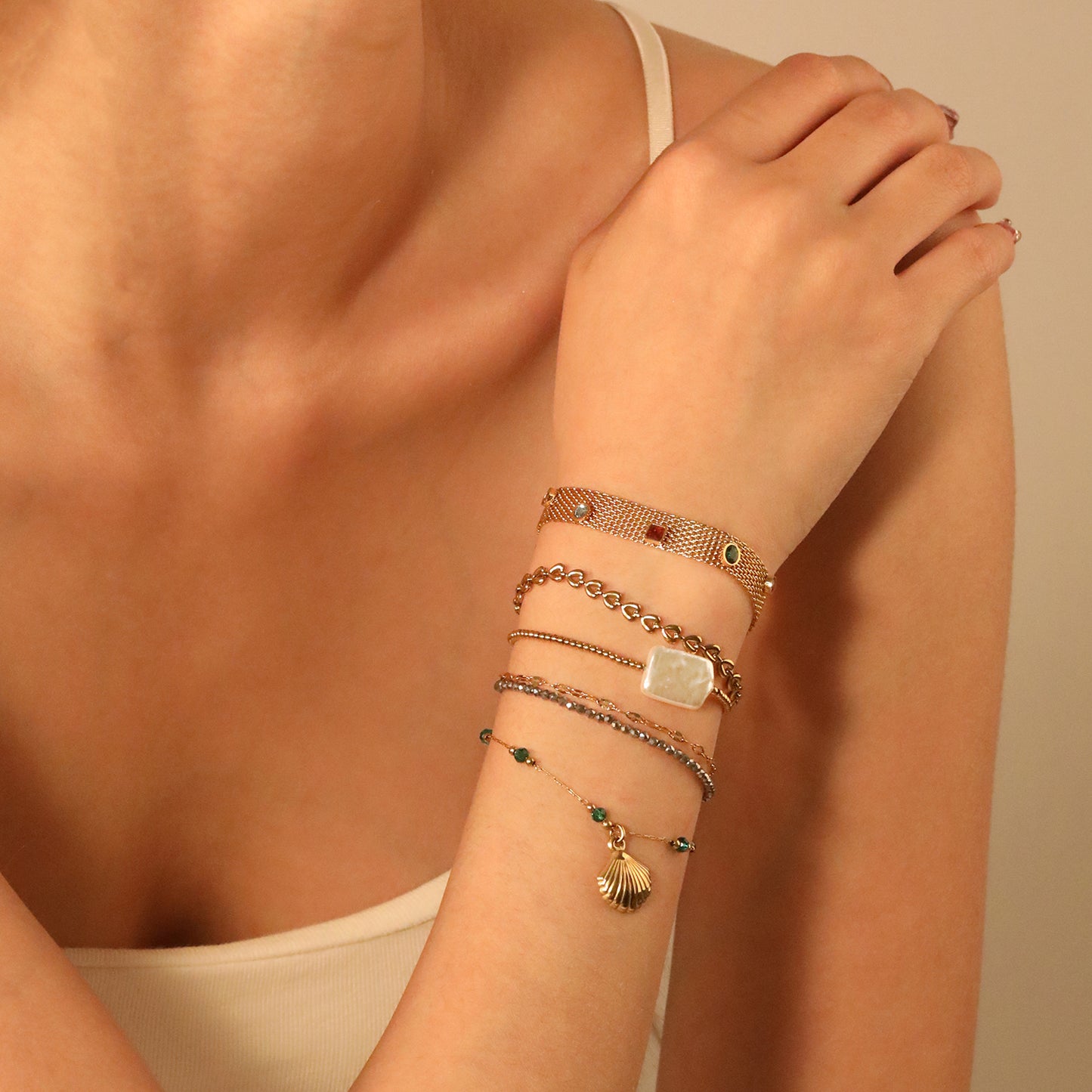 18K Gold Plated Stainless Steel Fashion Waterproof Jewelry Bracelets for Women
