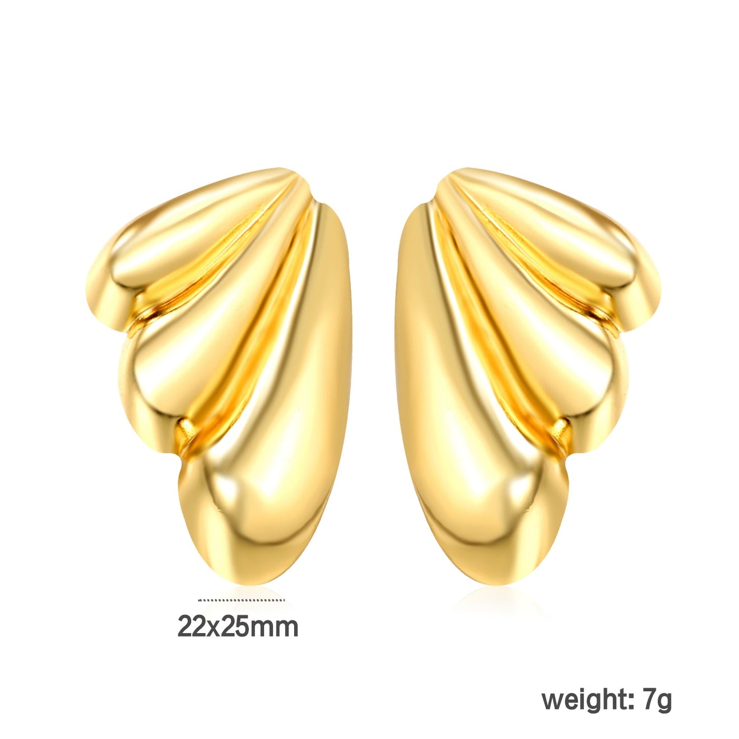 22*25mm winged stud earrings gold color