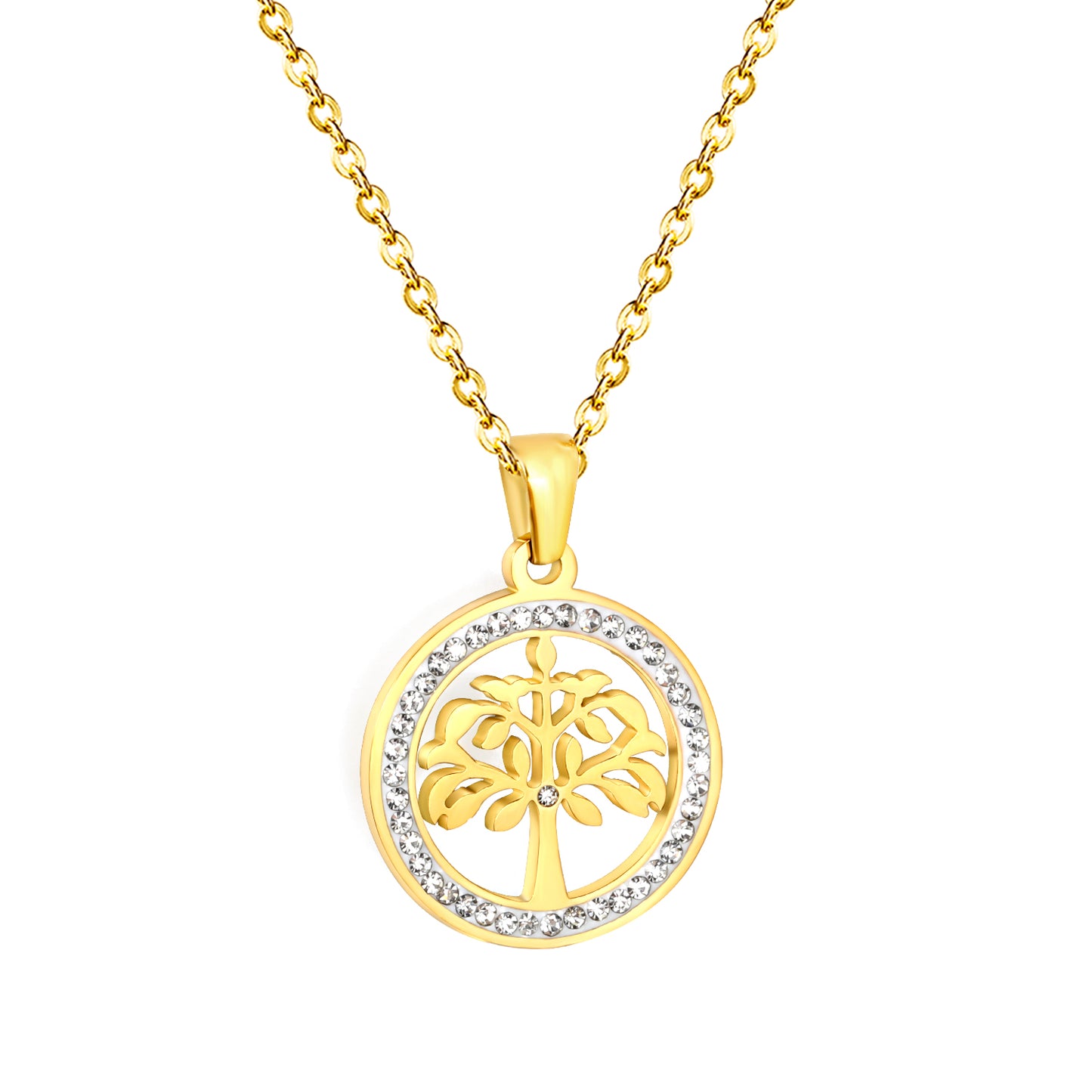 Nature-Inspired Tree Pendant Necklace - Stainless Steel Relief Jewelry with Gold Accents