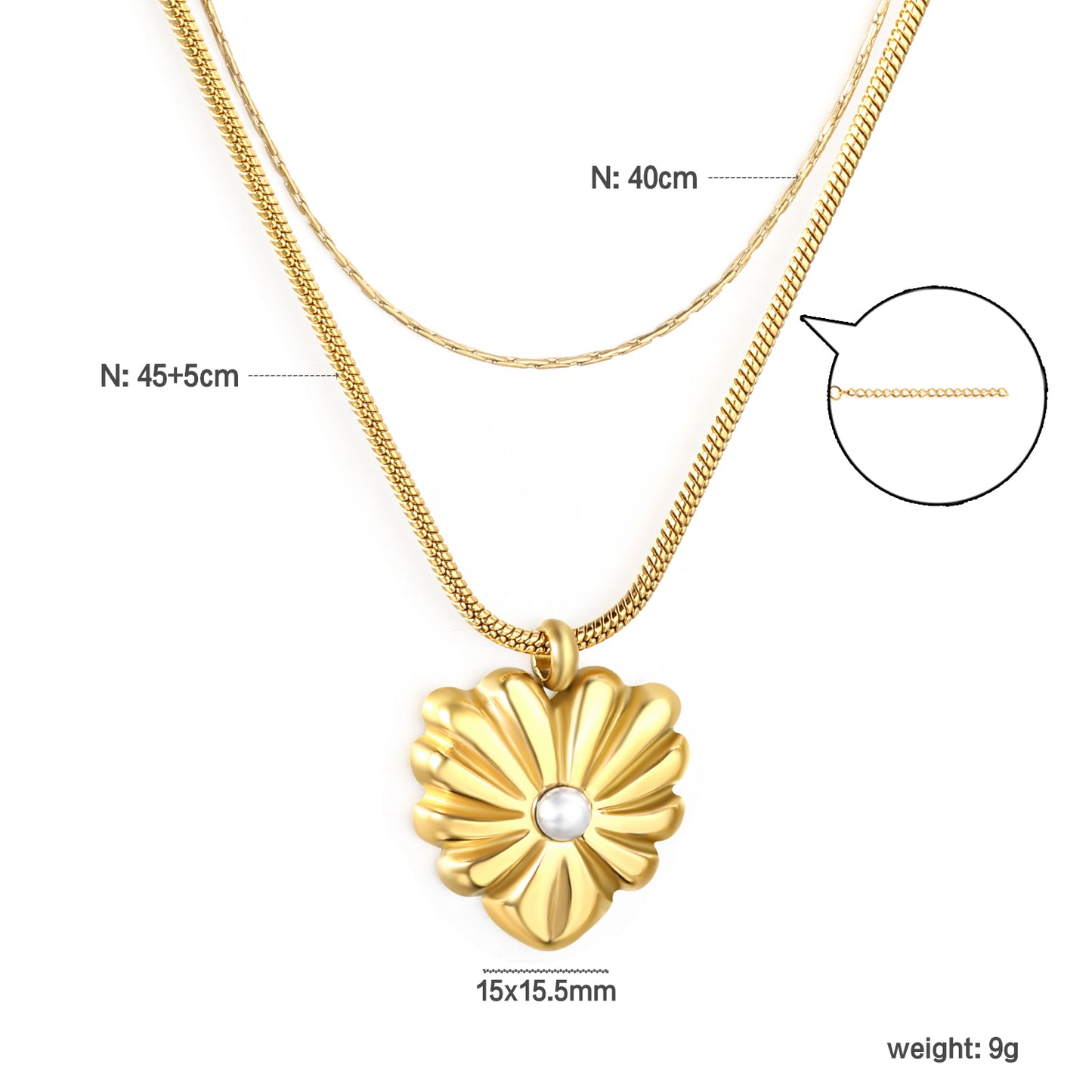 Nickel-Free & Waterproof Stainless Steel Double-Layer Chain with Flower Pendant