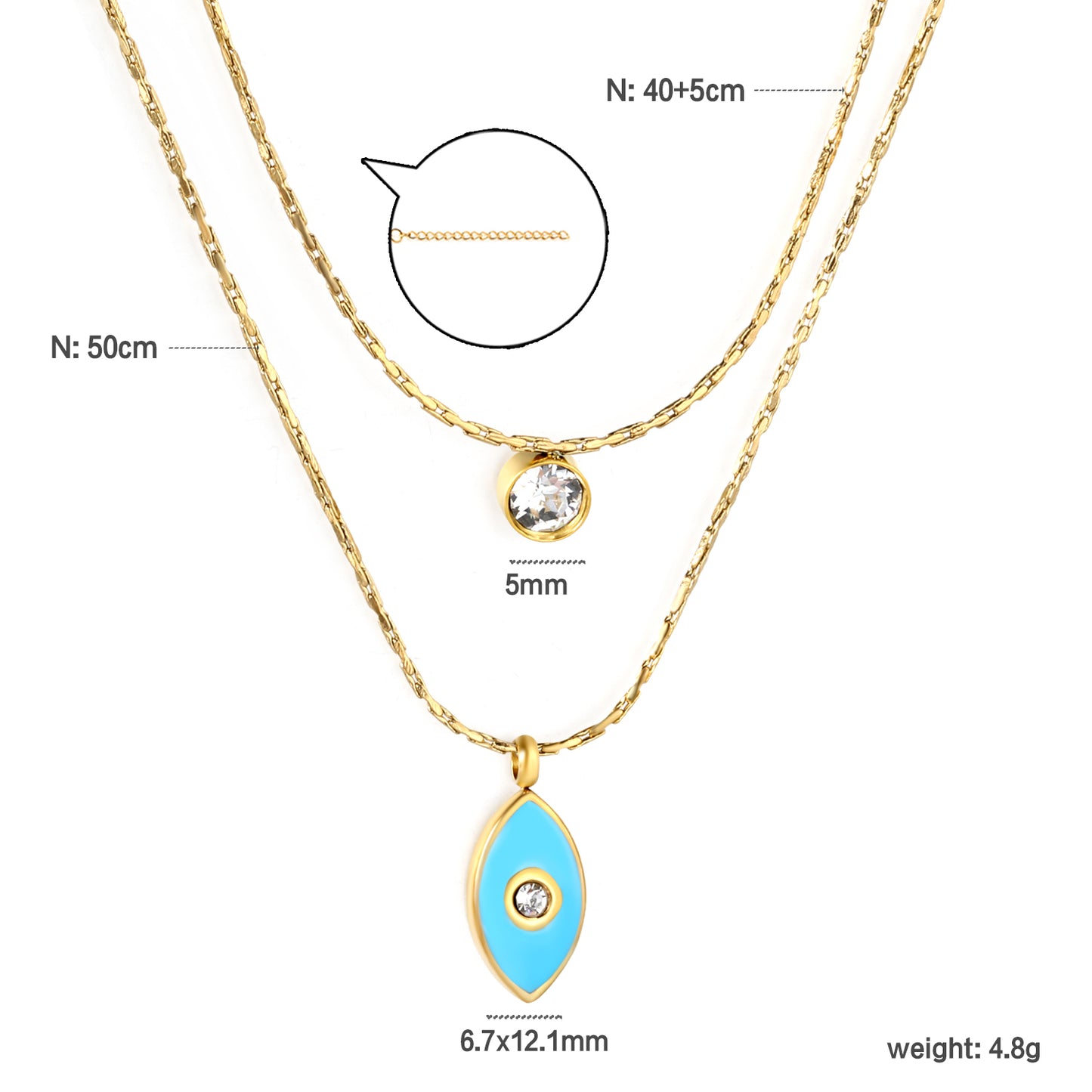 Exquisite Stainless Steel Double-Layer Chain & Enigmatic Eye Pendant