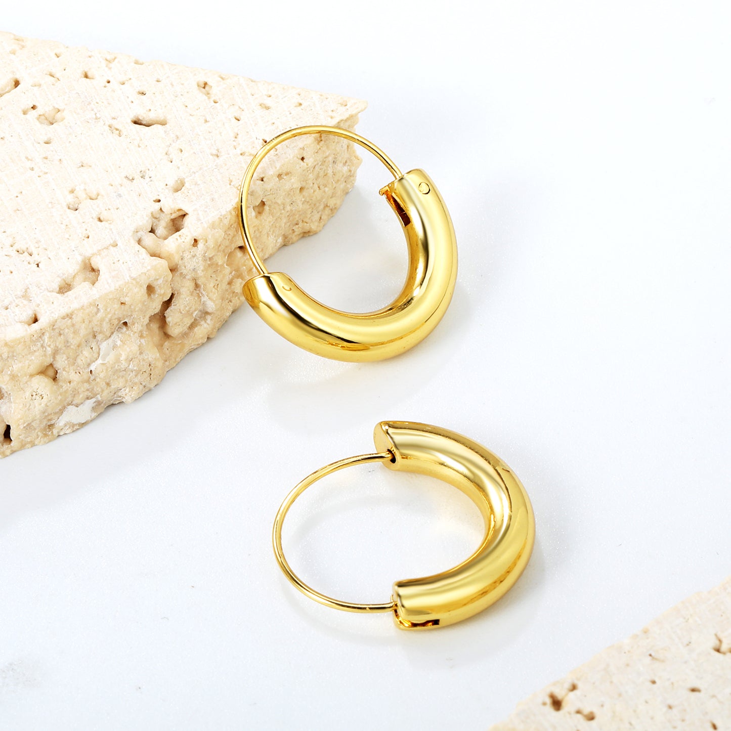 Dainty Stainless Steel Hoop Earrings - Minimalist 18K Gold-Plated Hoops