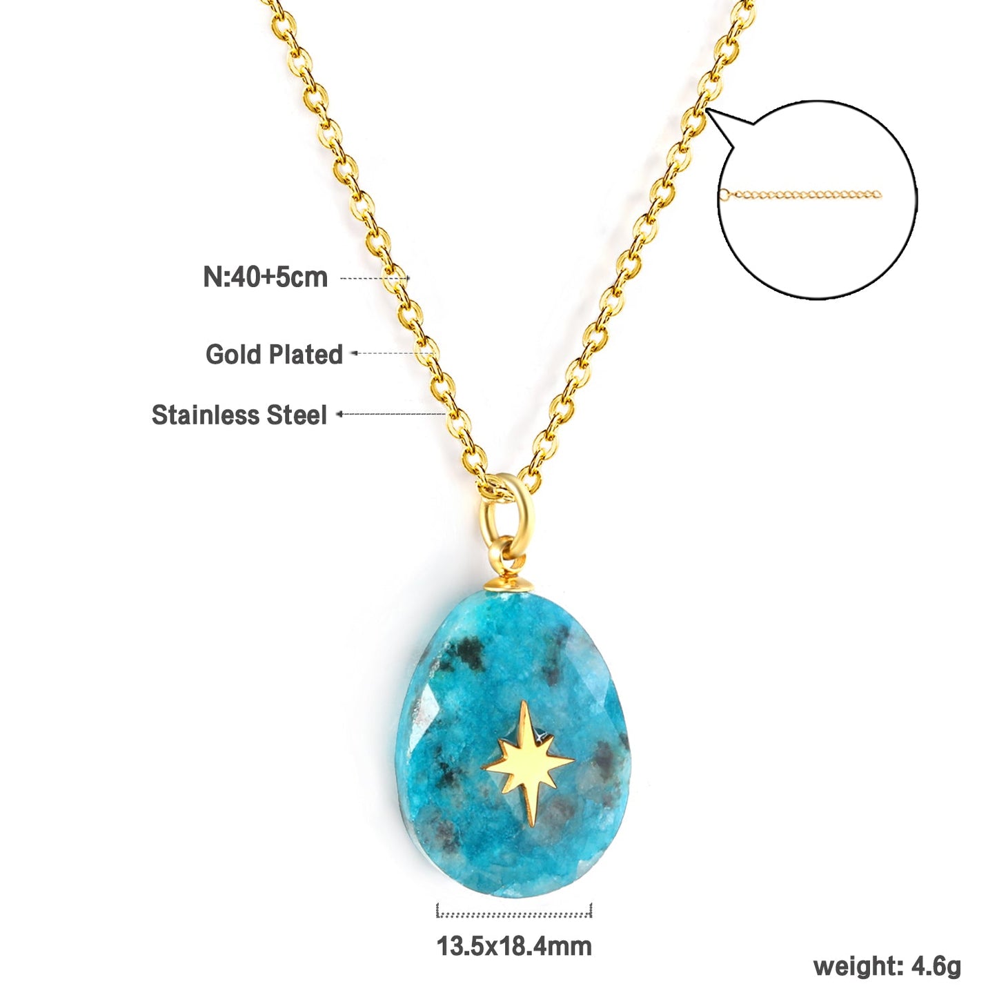Aquamarine teardrop shaped stone with gold octopus pendant 13.4*18.8mm Necklace 40+5cm Gold color