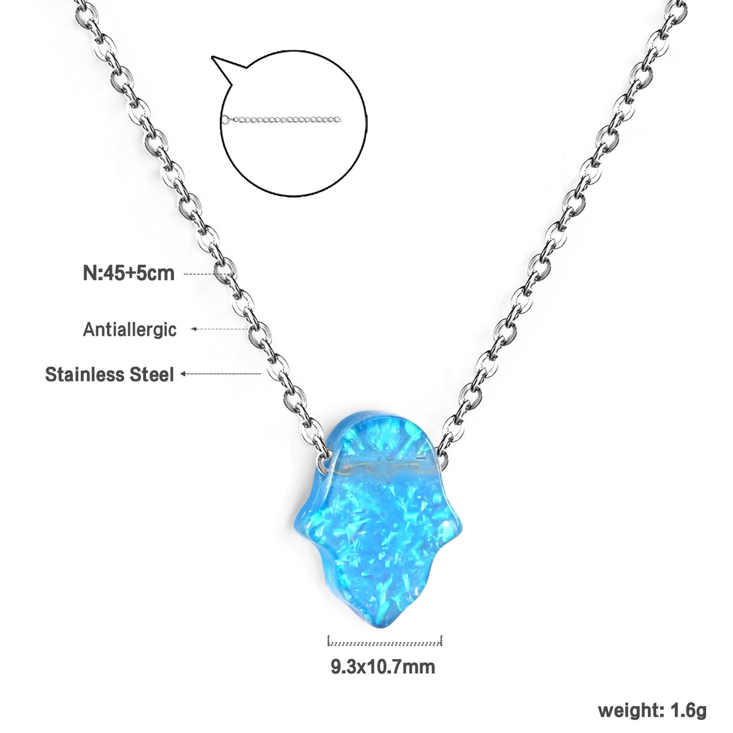 Blue Abalone Pendant 9.3*10.7mm Necklace 45+5cm