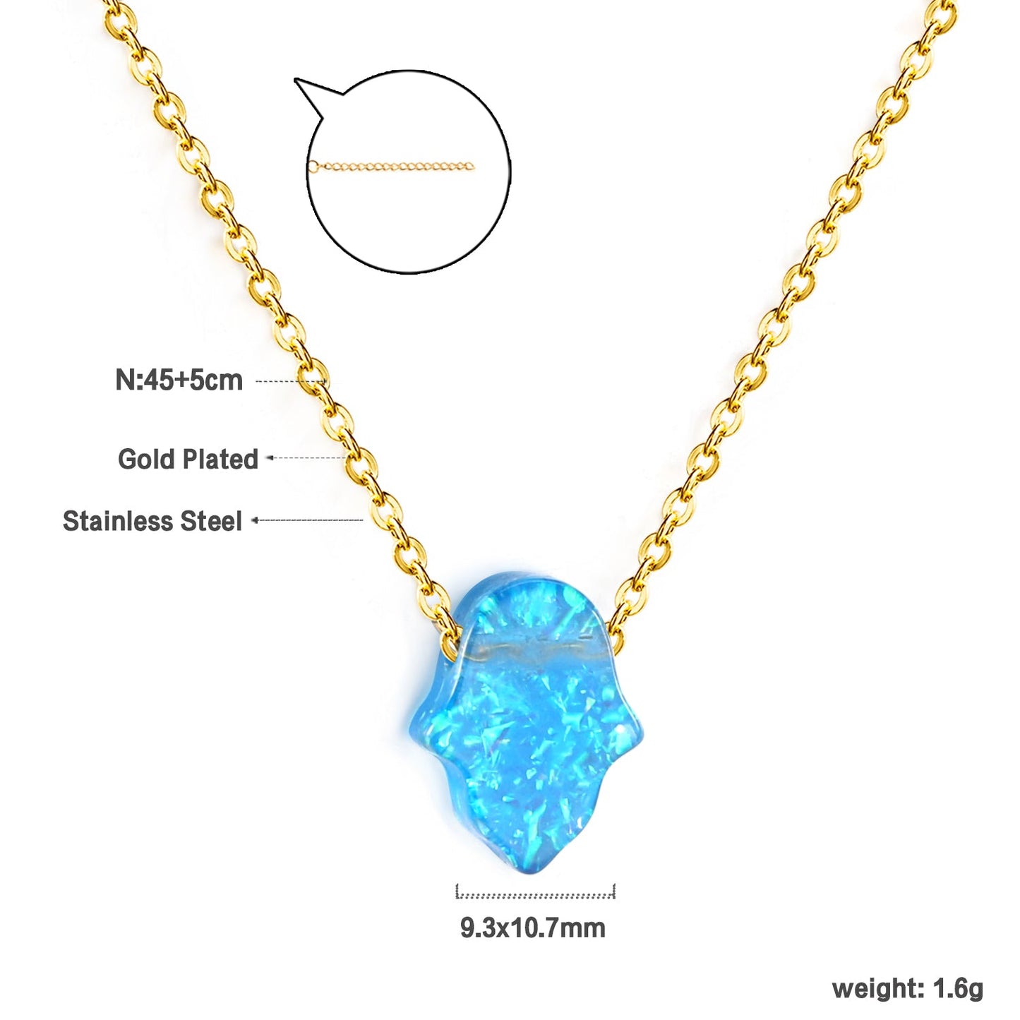 Blue Abalone Pendant 9.3*10.7mm Necklace 45+5cm