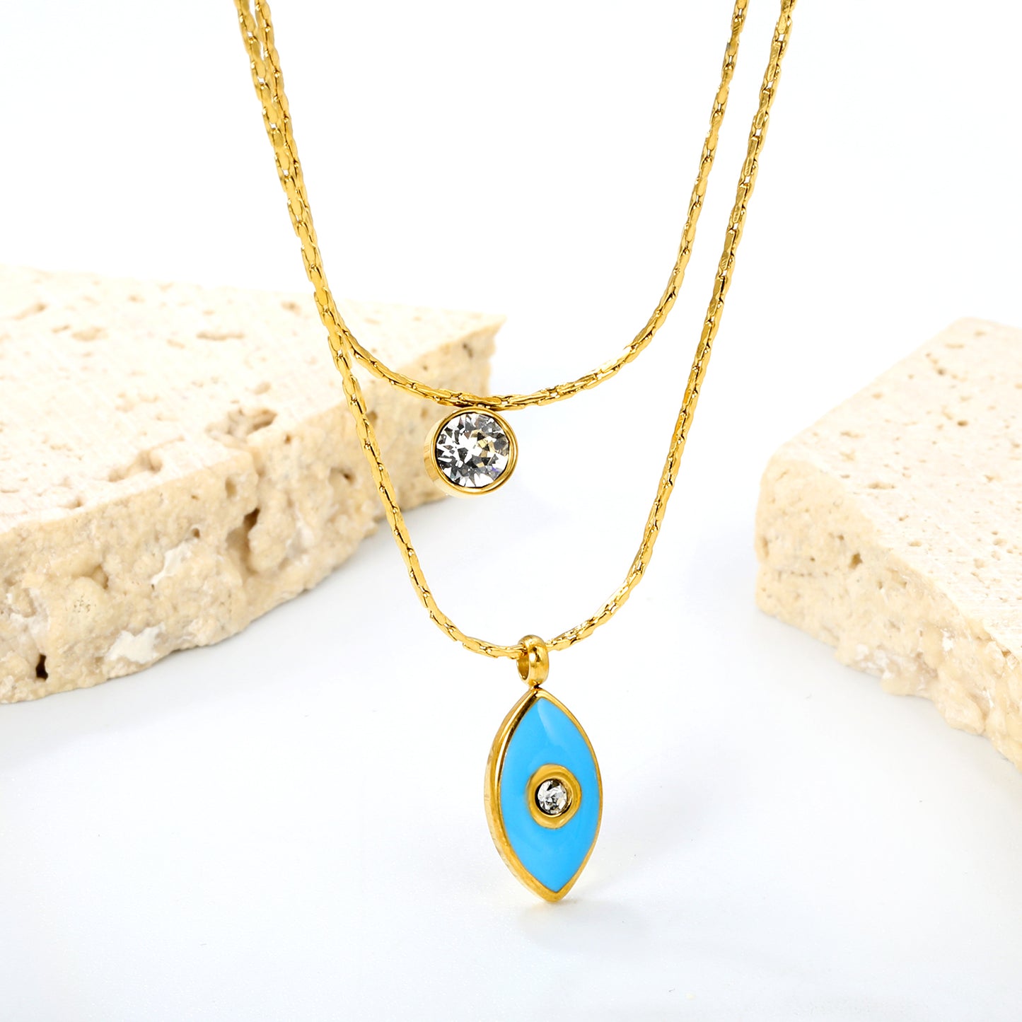 Exquisite Stainless Steel Double-Layer Chain & Enigmatic Eye Pendant