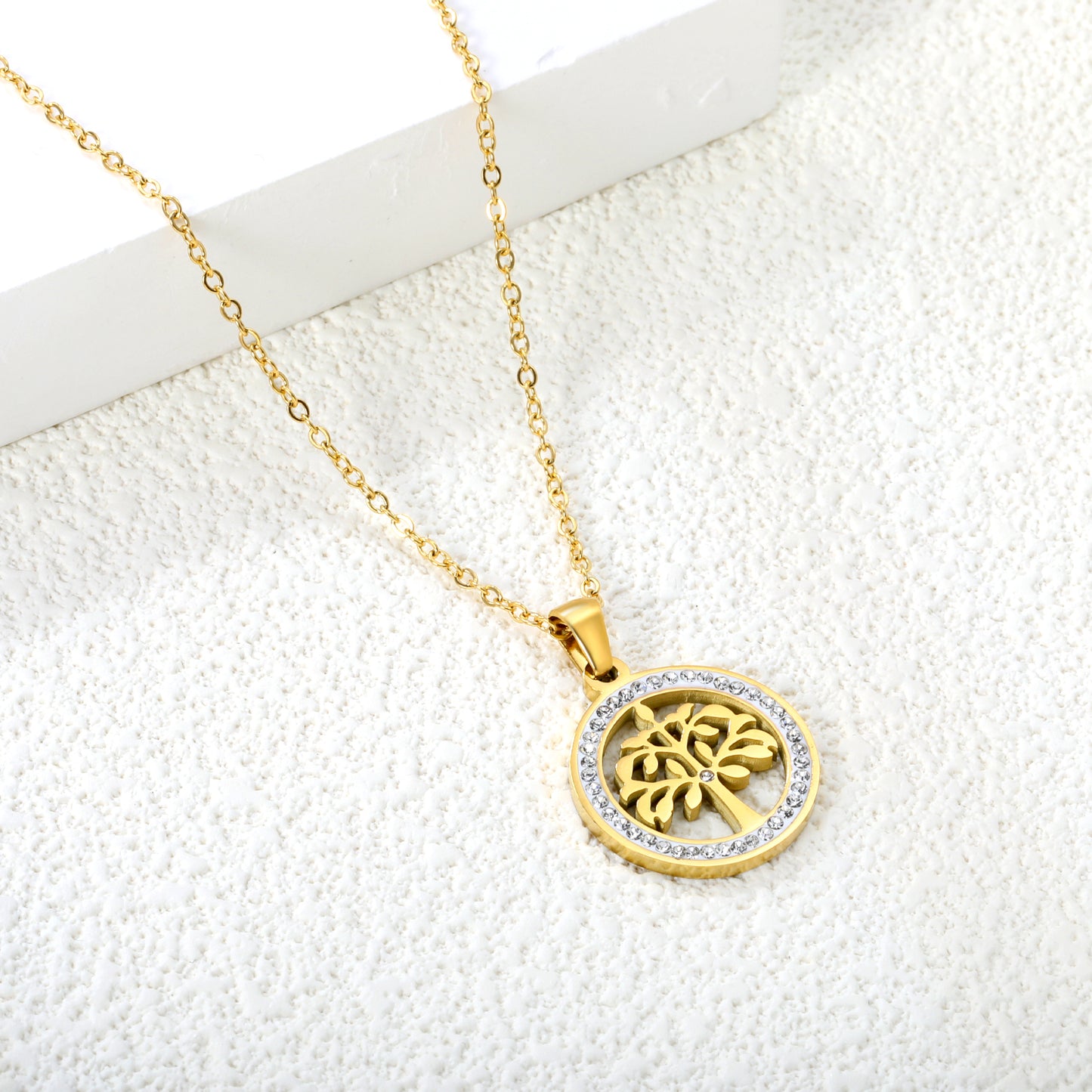 Nature-Inspired Tree Pendant Necklace - Stainless Steel Relief Jewelry with Gold Accents