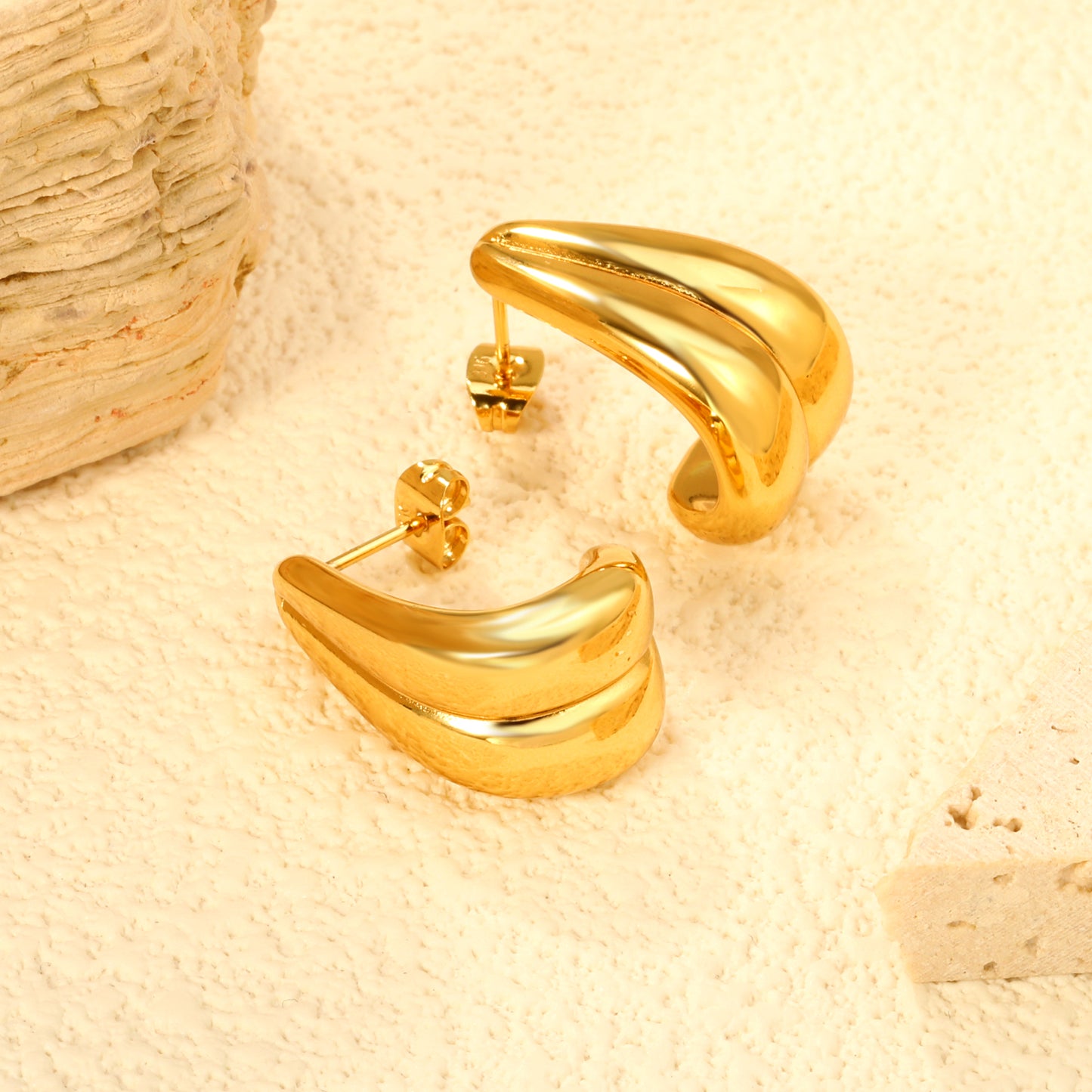 Dainty Stainless Steel Hoop Earrings 12*23mm pvd gold plated china supplier