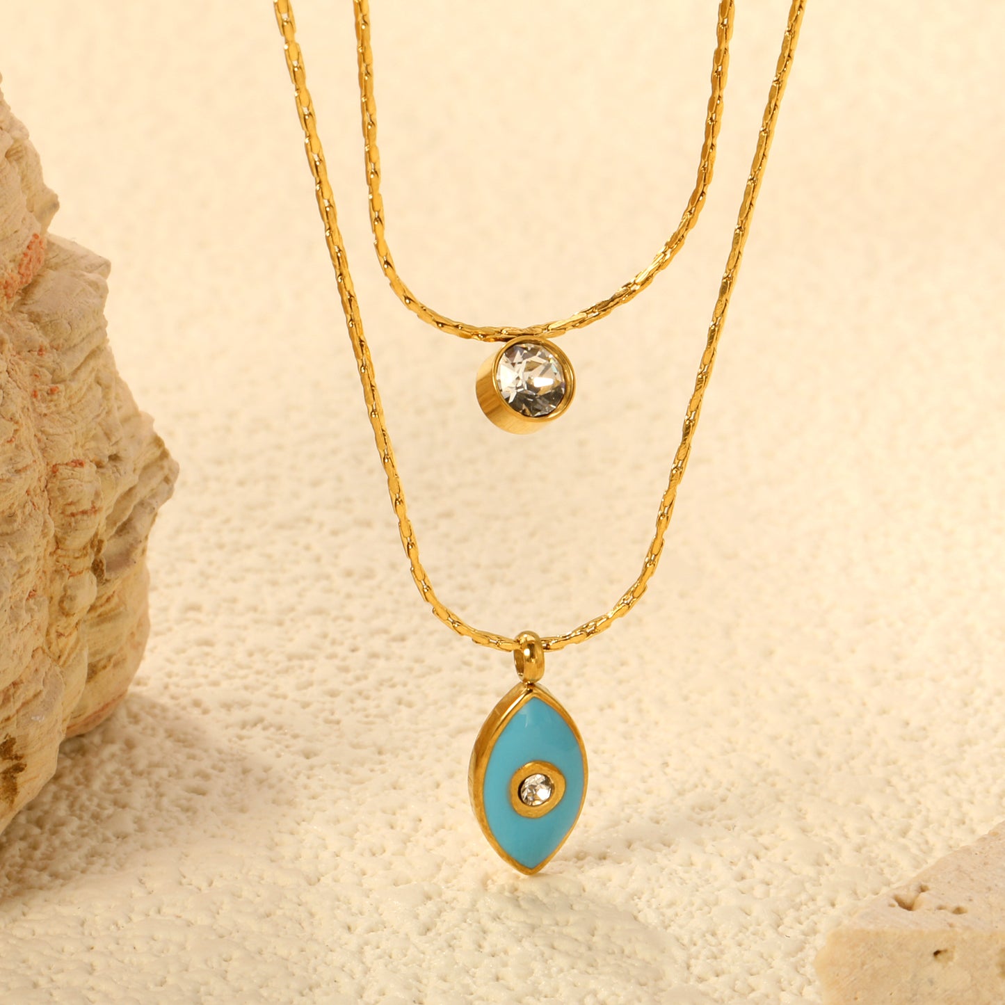 Exquisite Stainless Steel Double-Layer Chain & Enigmatic Eye Pendant