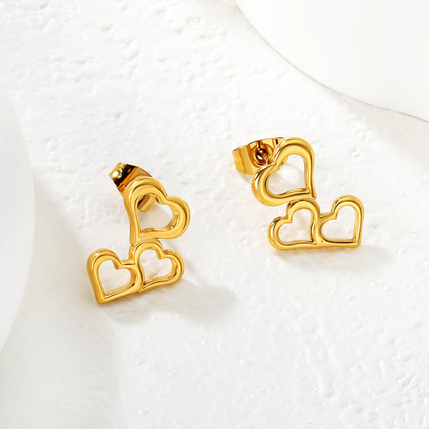 Dainty Stacked Heart Drop Earrings | Hypoallergenic Stainless Steel for Women